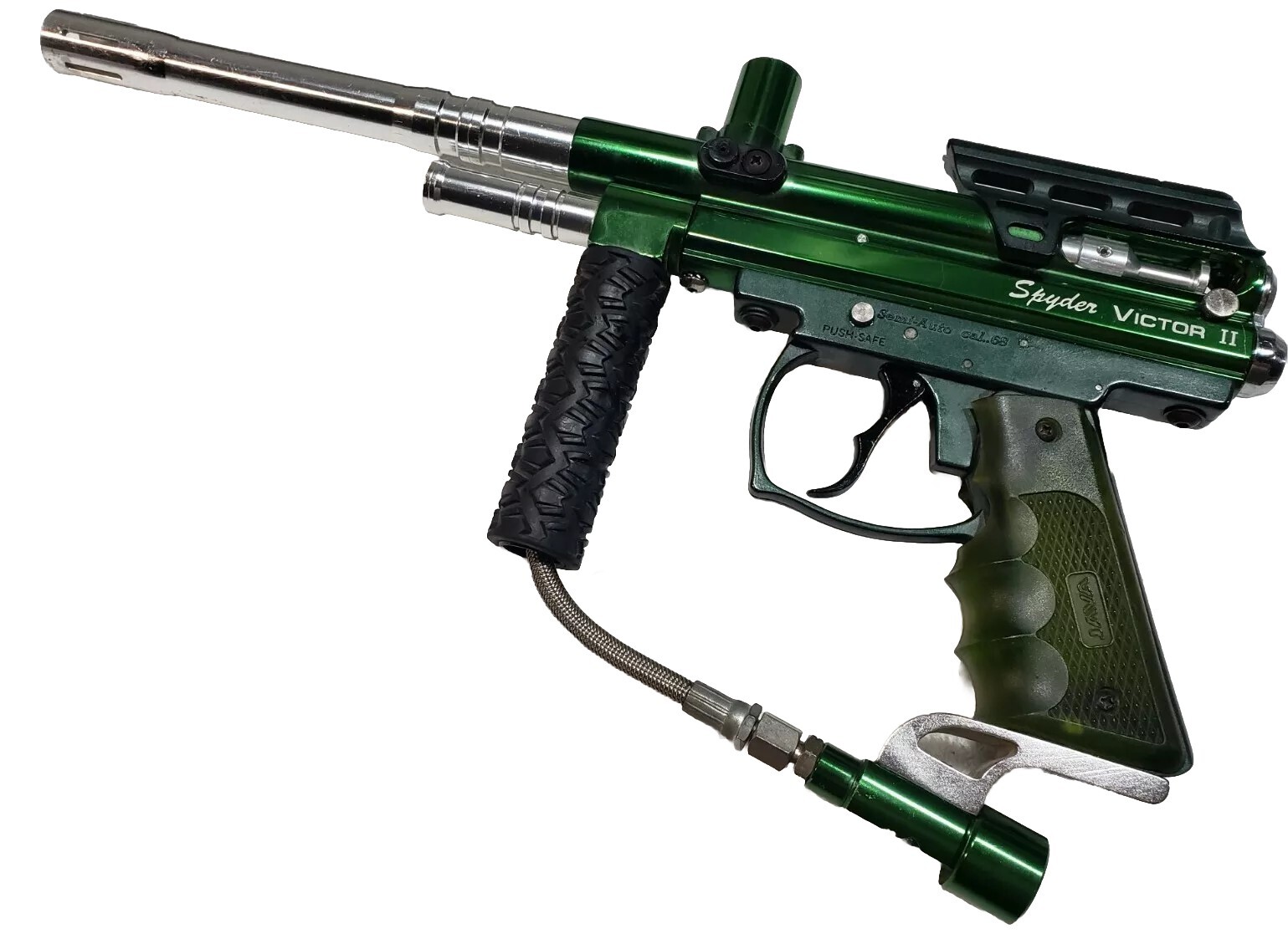 WORKS GREAT Spyder Green Victor 2 Paintball Gun with Barrel Vertical Grip Neck