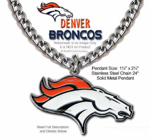 LARGE DENVER BRONCOS NECKLACE Stainless Steel Chain NFL Football Metal Logo HOT!