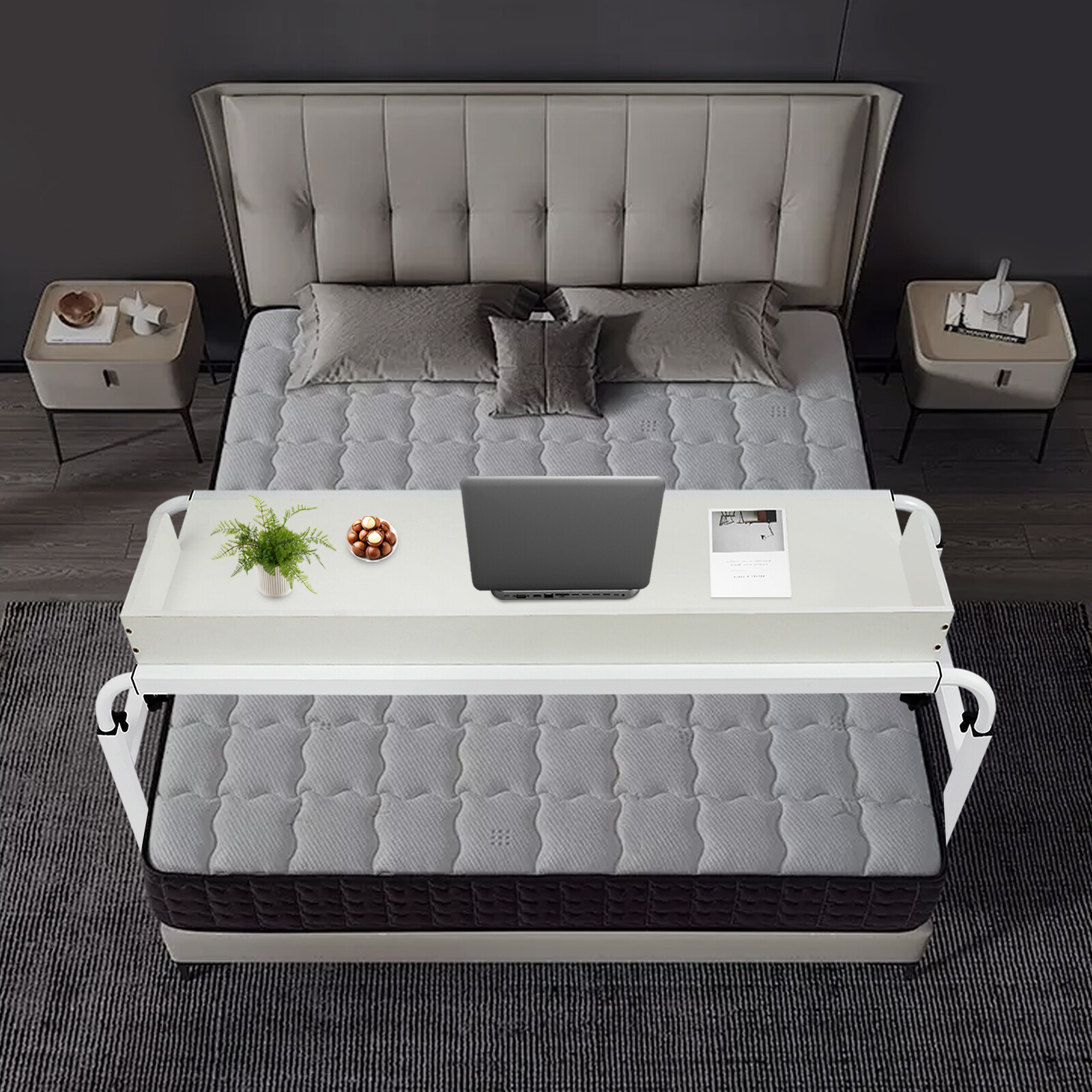 Height Adjustable Overbed Table, Overbed Table with Wheels, Over Bed Desk
