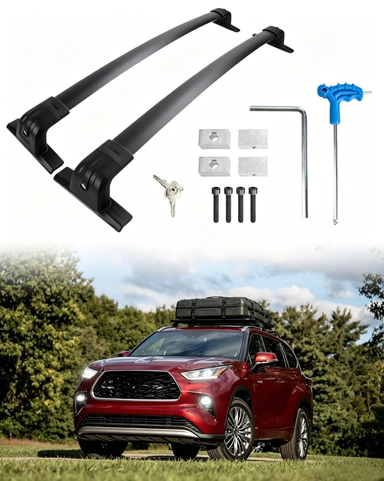 220lbs Upgraded Highlander Heavy Duty Aluminum Roof Rack Cross Bars Compatibl...