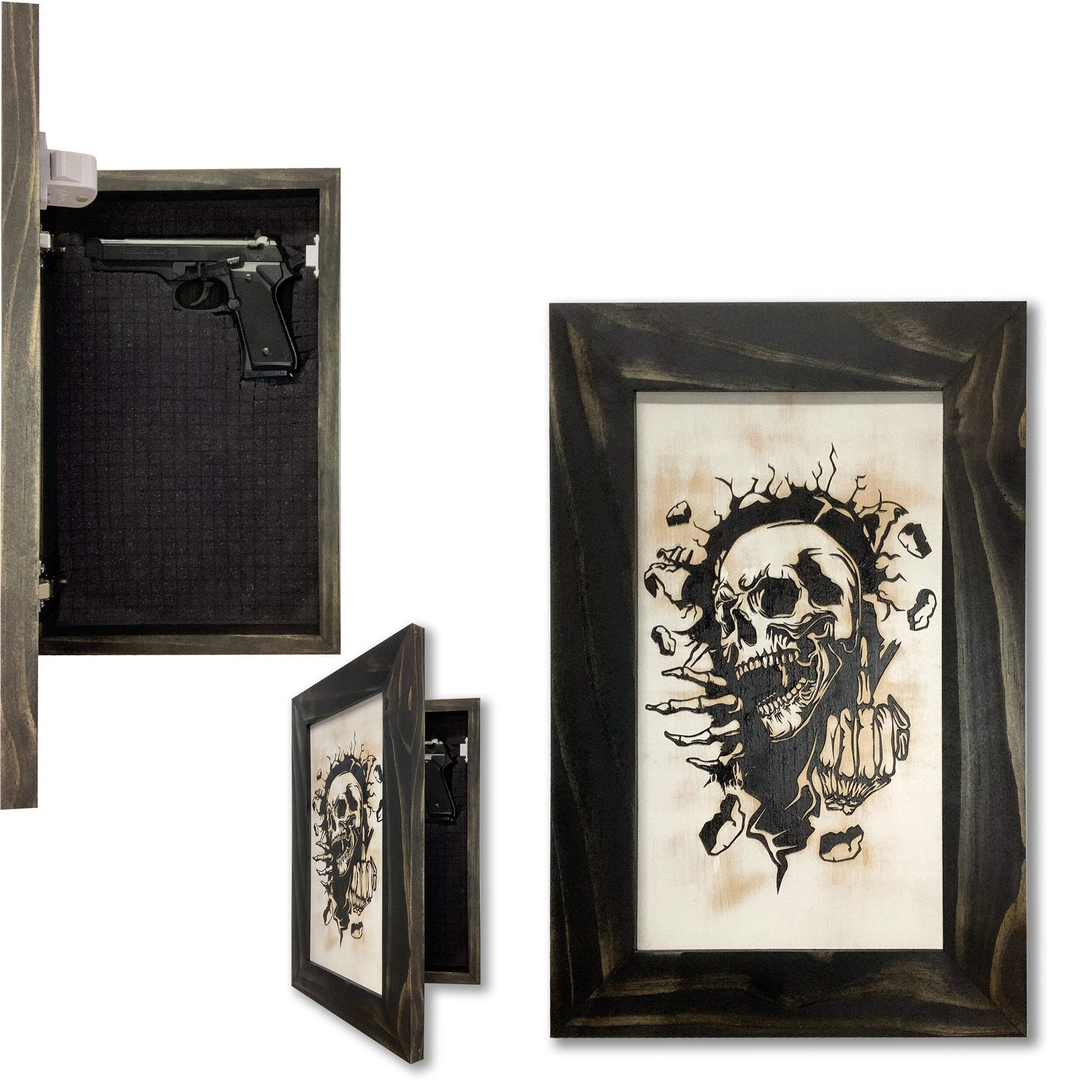 Gun Concealment Cabinet Skull Giving Middle Finger by Bellewood Designs