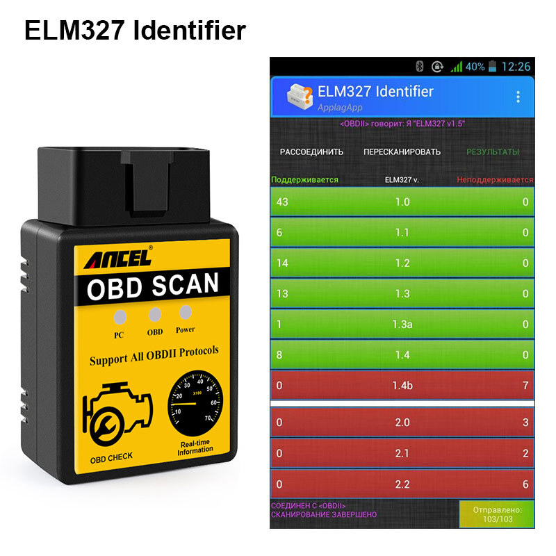 ANCEL ELM327 OBD2 Bluetooth Scanner Diagnostic Tool Check Engine Code Reader