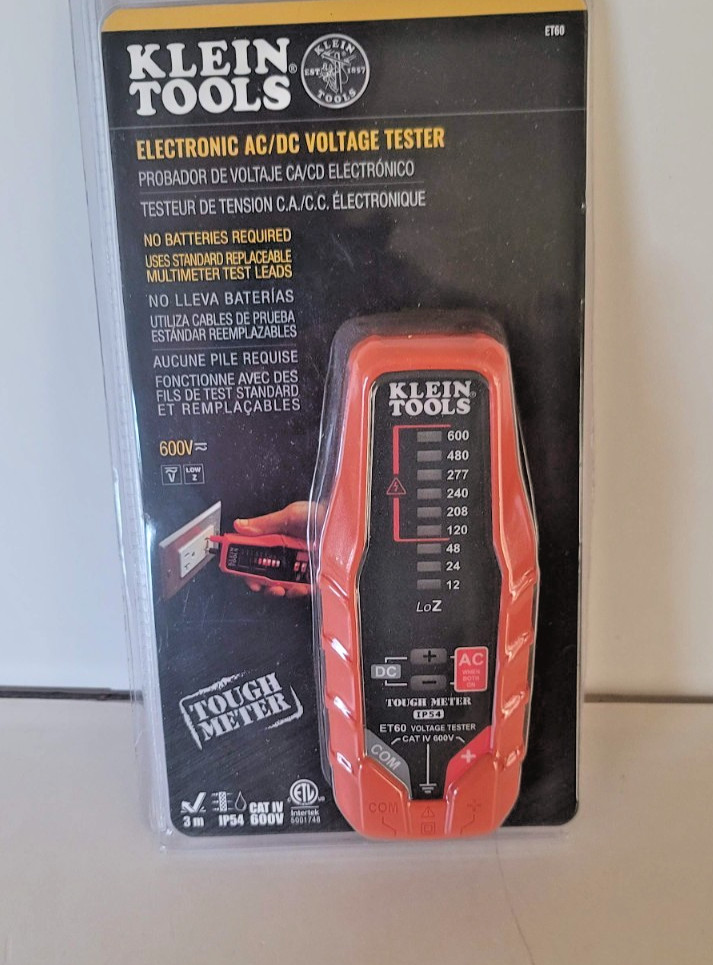 Klein Tools  ET60 Electronic AC/DC Voltage Tester Meter 600v Cat IV IP54 3M NEW