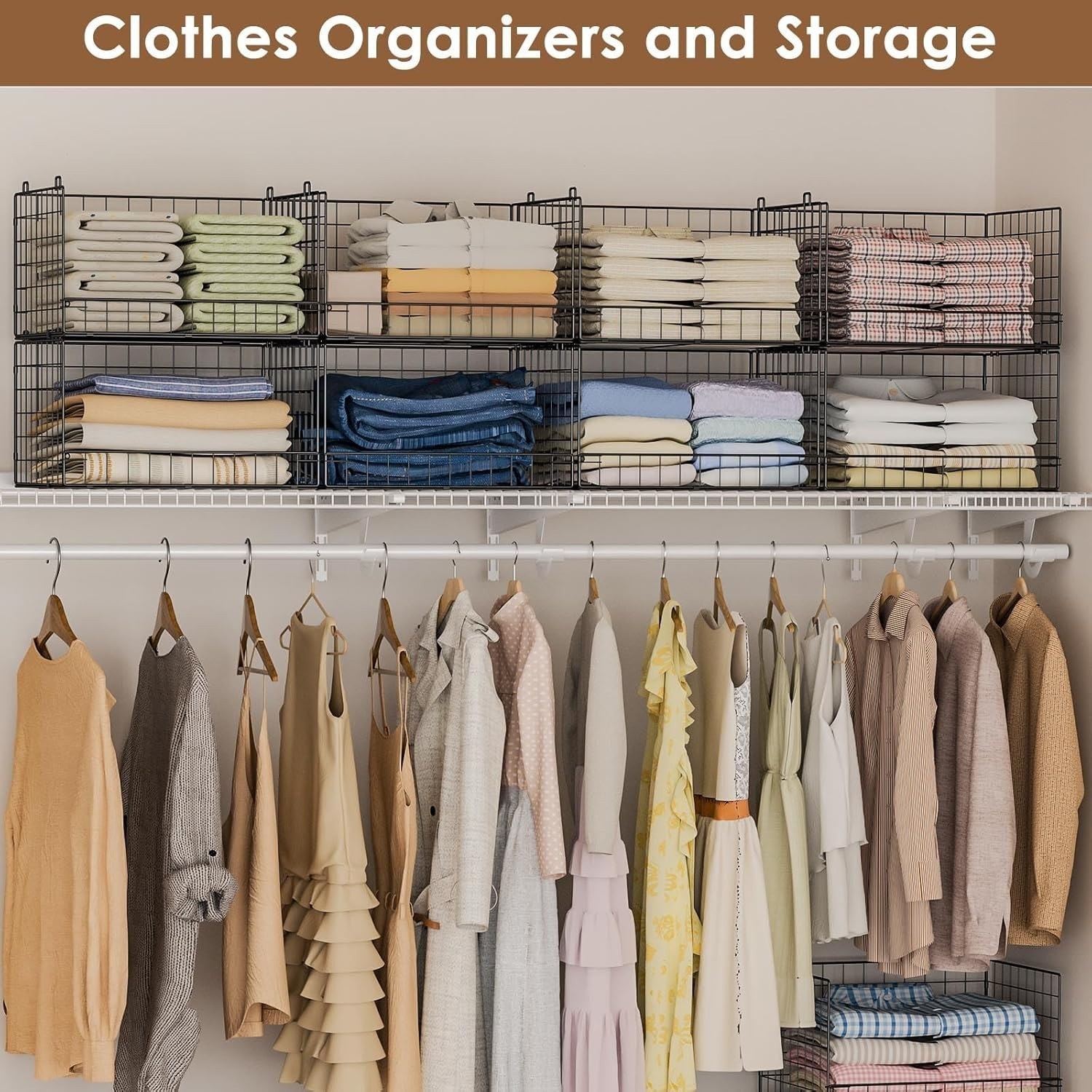 4-Tier Stackable Closet Organizers and Storage Shelves Basket Bins Foldable New
