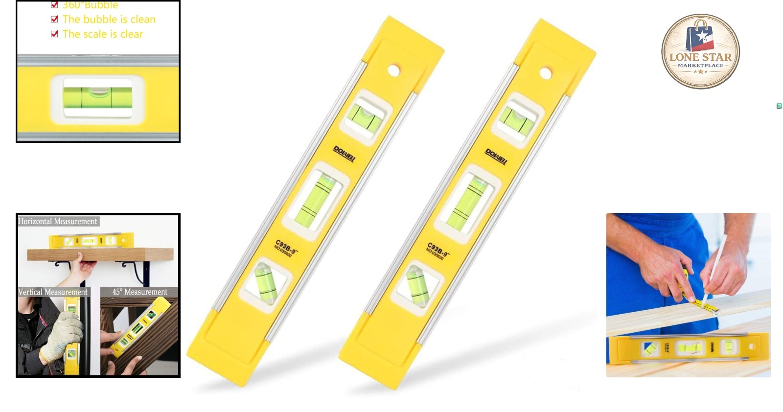 Precision 9-Inch Magnetic Level - 2 Pack with 3 Easy Read Bubbles for Accuracy