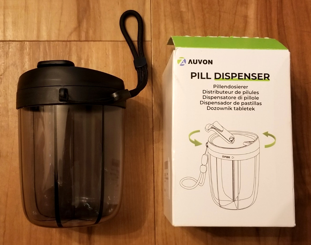AUVON Large Pill Dispenser Can Store 6 Compartmen BLACK