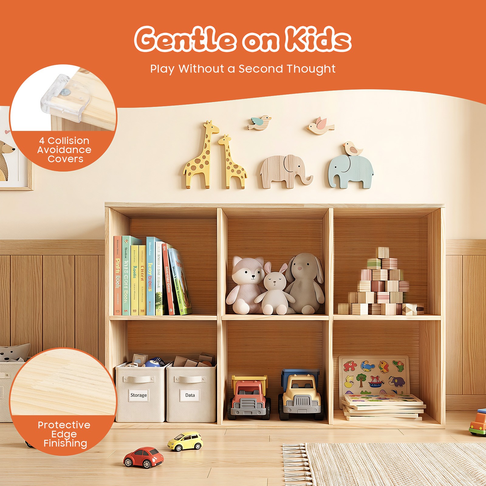 Solid Wood Bookcase with 6 Cubes - Stylish Storage & Elegant Design