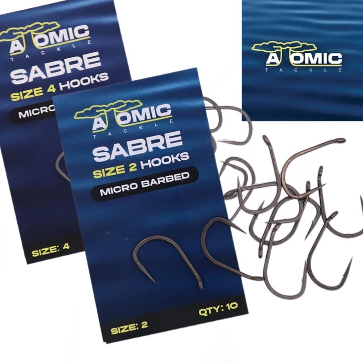 Atomic Tackle Sabre Hooks Barbed / Barbless Carp Fishing Hooks - 2/4/6/8