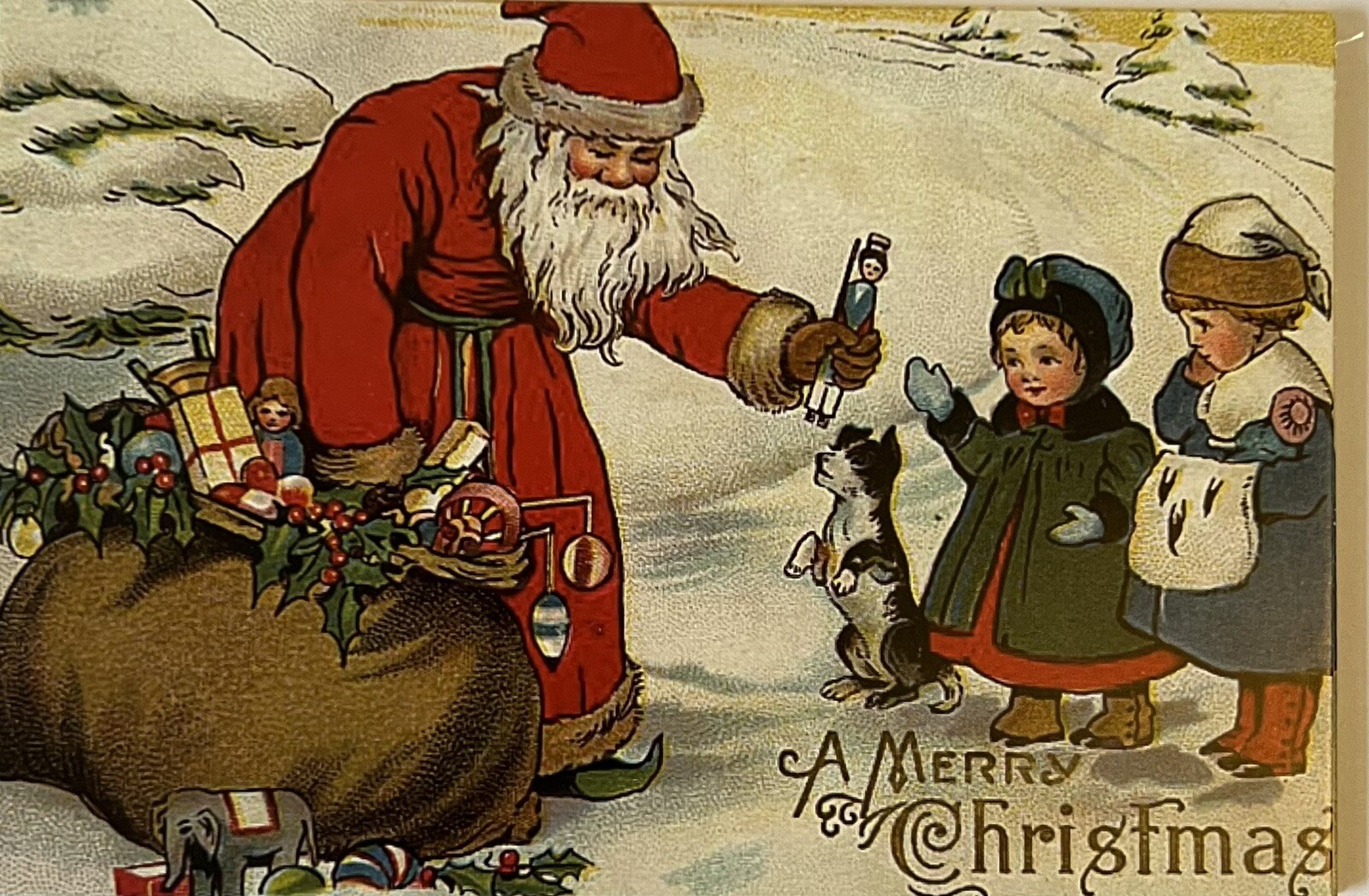 Vintage Inspired Christmas Postcard A Merry Christmas Santa Children #4181 Tonya