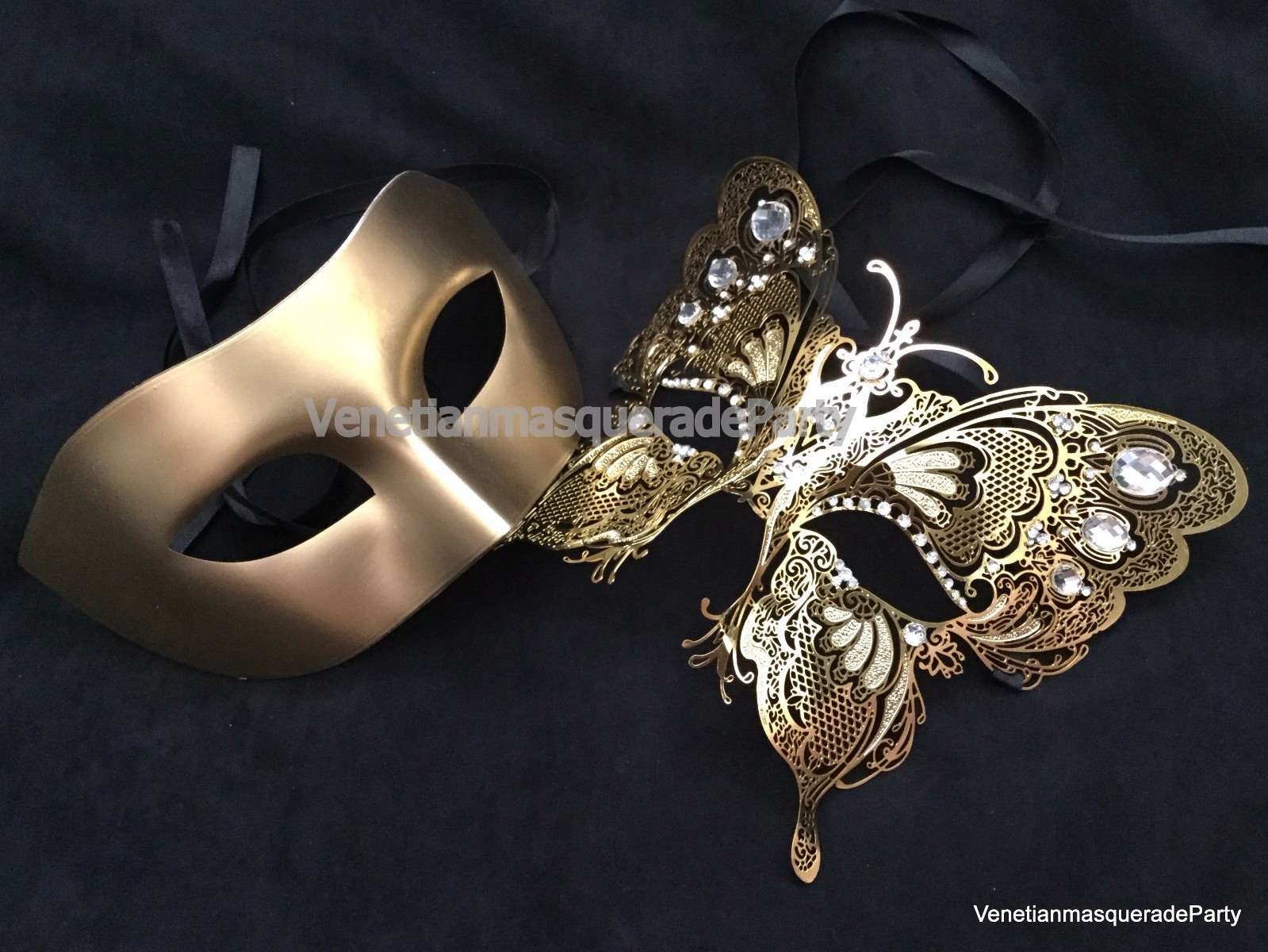His and Her Gold Couple Masquerade ball mask pair Halloween Costume Photo Shoot