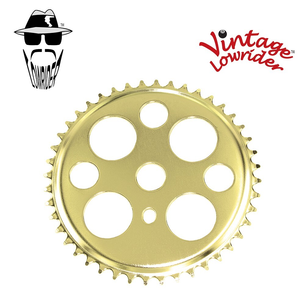 ORIGINAL VINTAGE LOWRIDER BICYCLE CHAINRING LUCKY 7 44T 1/2 X 1/8 GOLD LOWRIDER