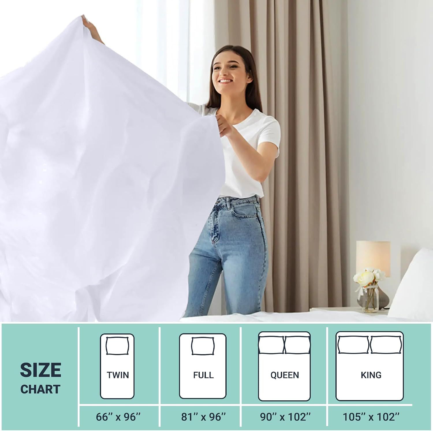 ZPECC White Bulk Flat Sheets Only Full Size 6 Pack, Easy Sort Top Bed Sheet by C