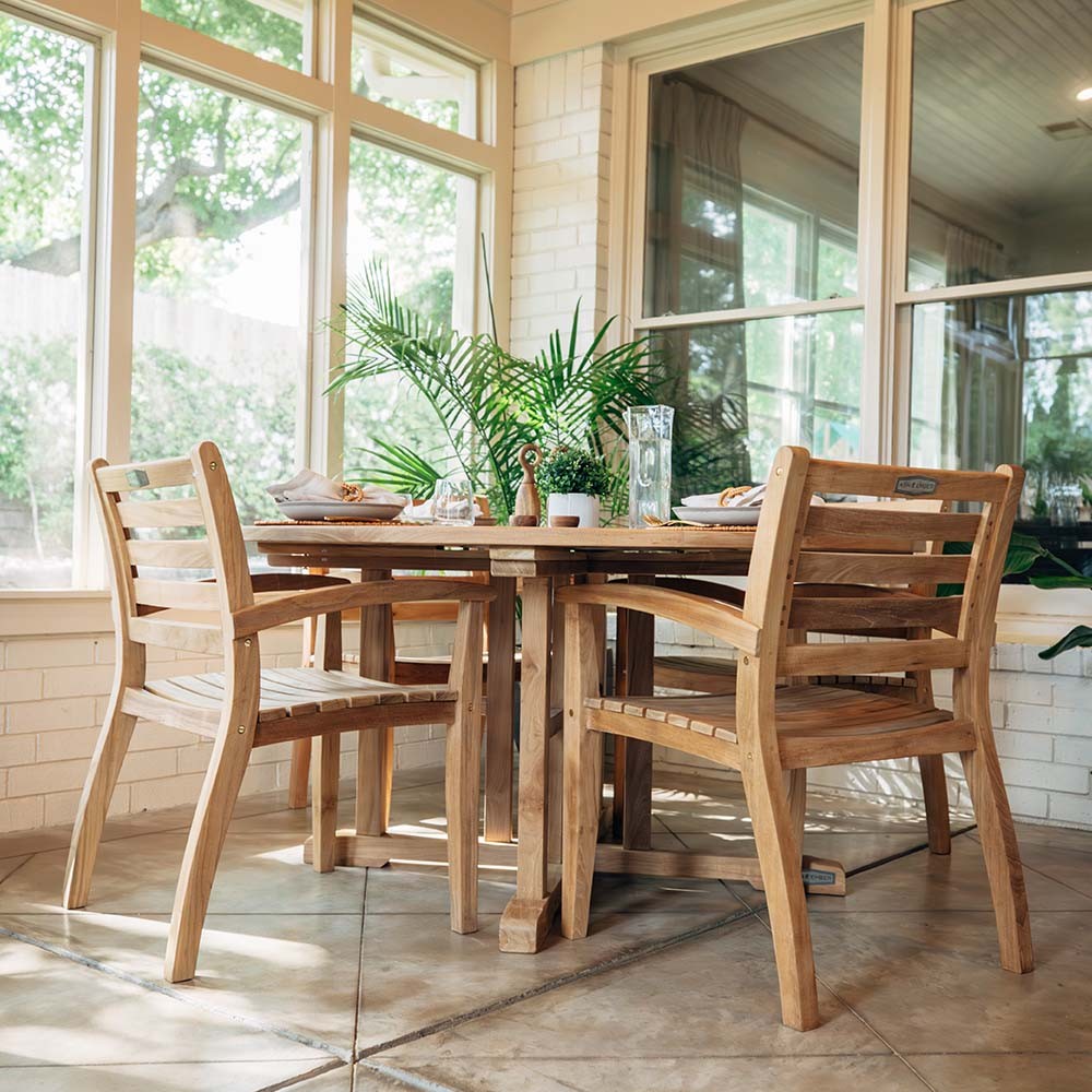 Ash & Ember Grade A Teak 59" Round Dining Table with Granite Lazy Susan