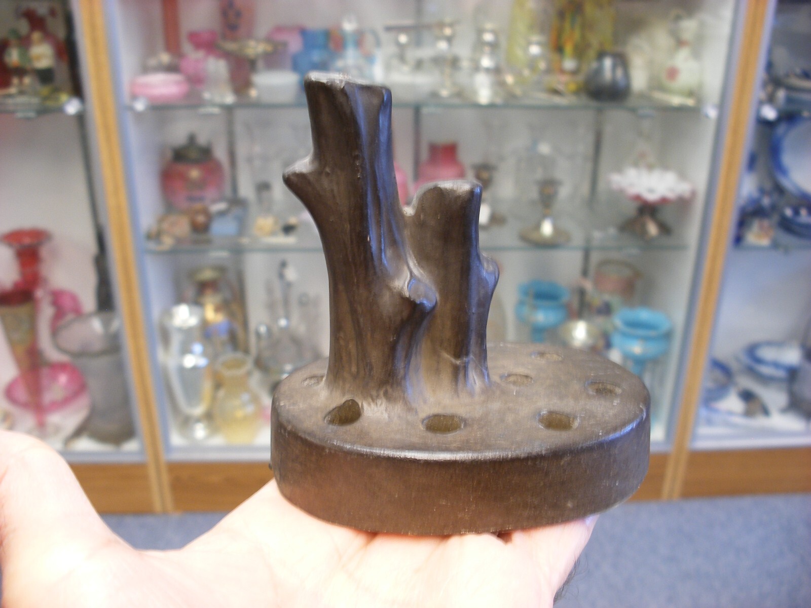 Vintage Unsigned Nippon Pottery Tree Trunk Flower Pot Frog