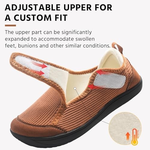 Comfortable Wide Diabetic Shoes for Women Mes,Barefoot House 8-8.5 Wide Brown