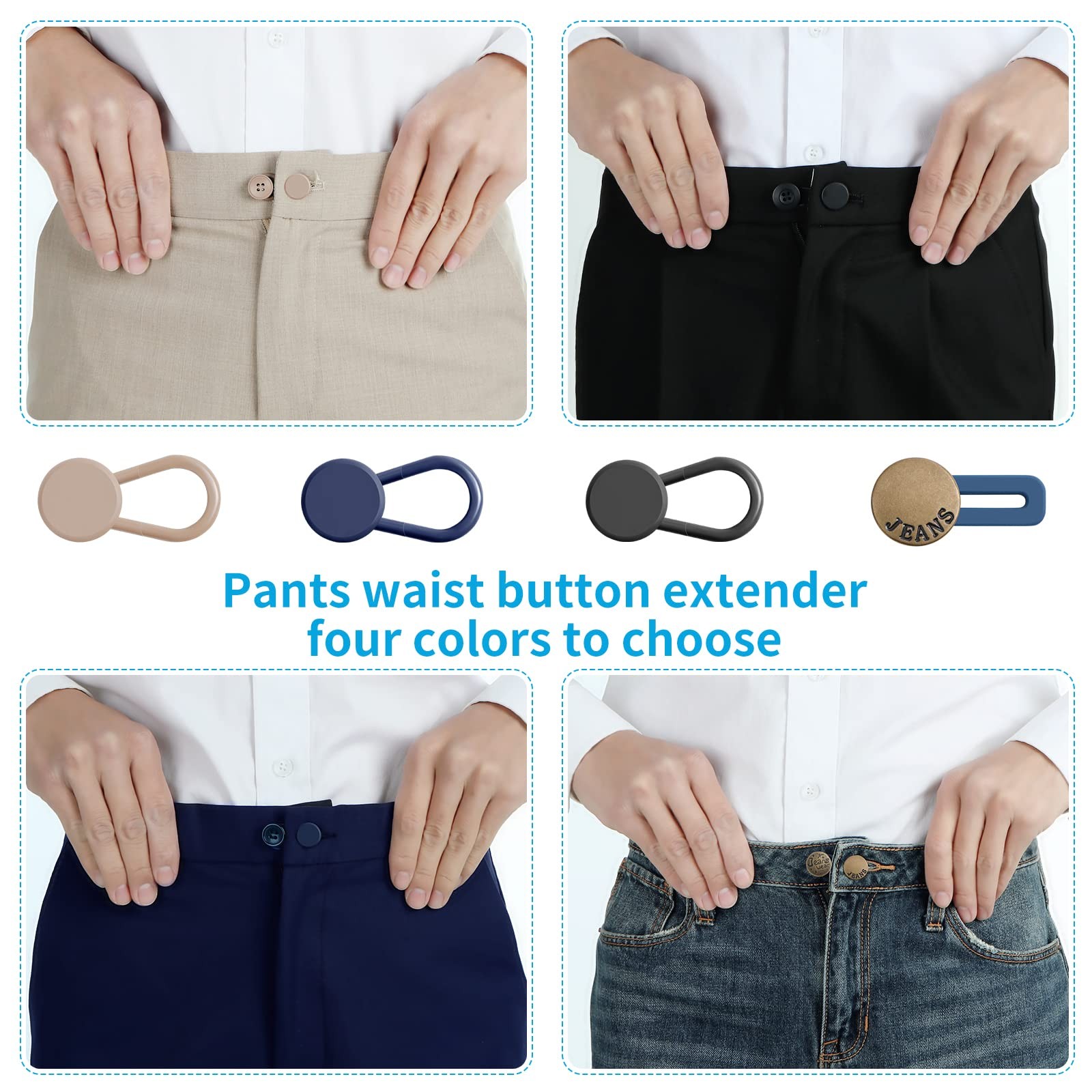 Ceryvop 12 PCS Button Extenders for Jeans, 0.65 inches, [Multiple Colors]