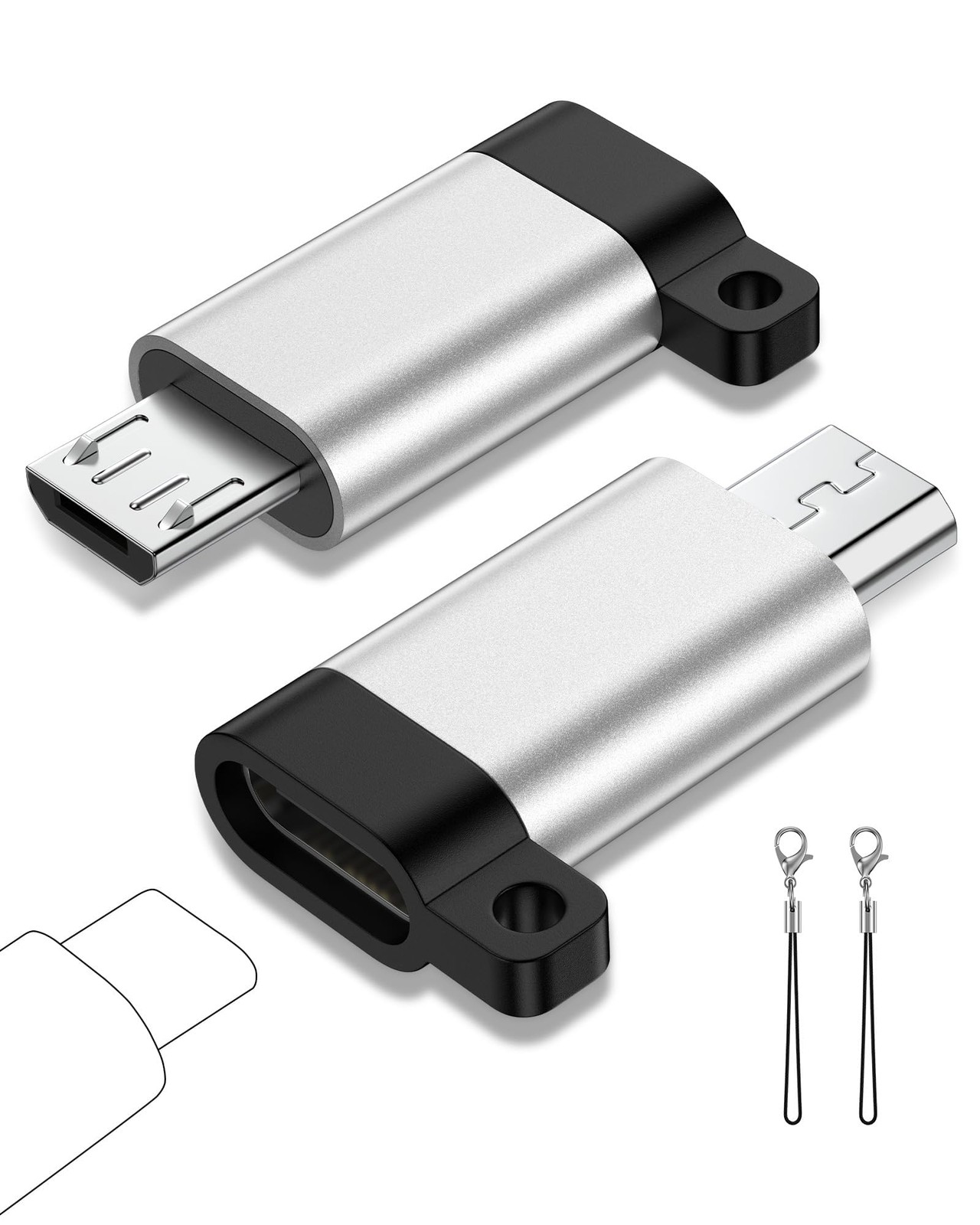 Micro USB to C Adapter, 2-Pack 2 Pack C Silver
