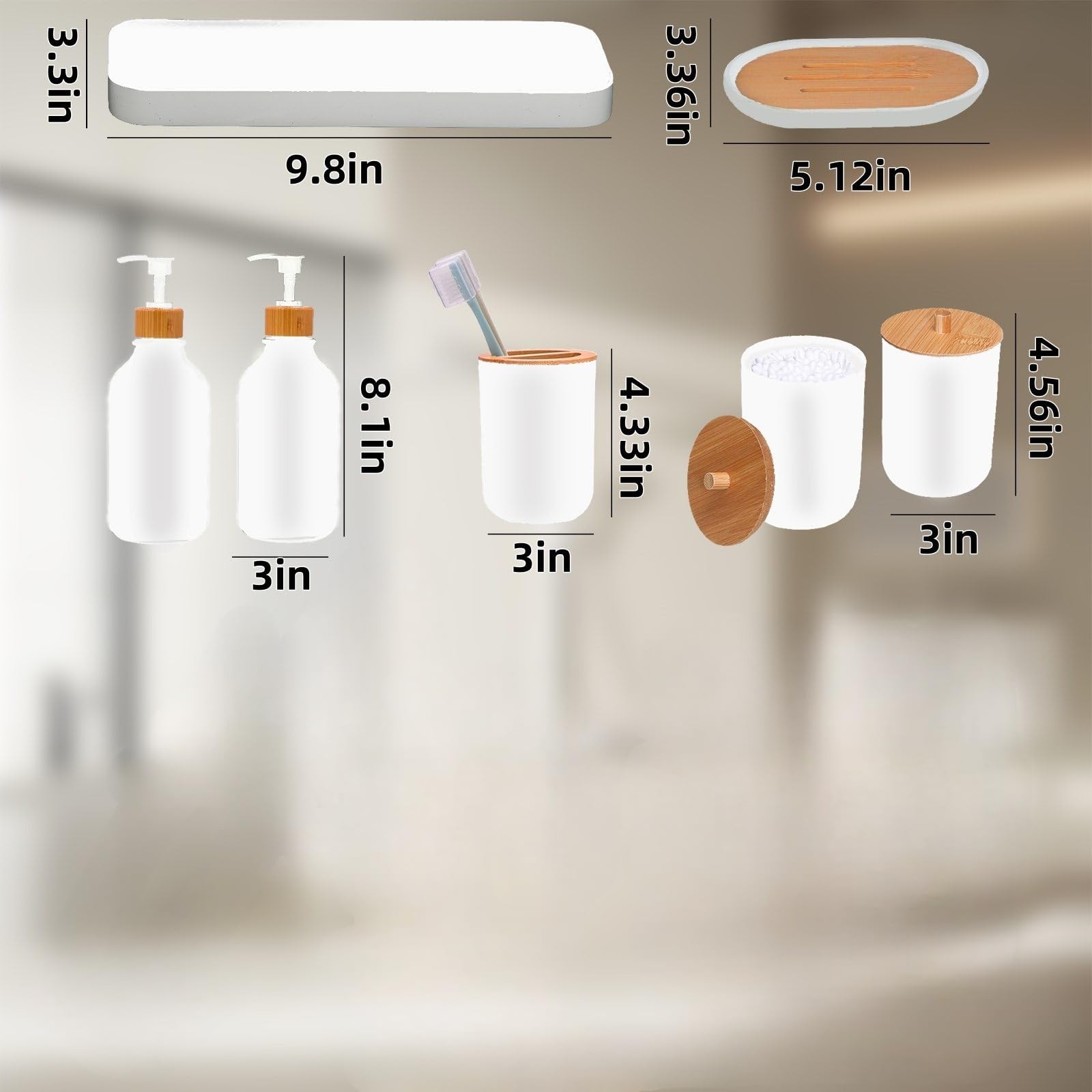 Matte White Bathroom Accessories Set 7 Pcs,Bamboo Bathroom Accessories Sets,W...