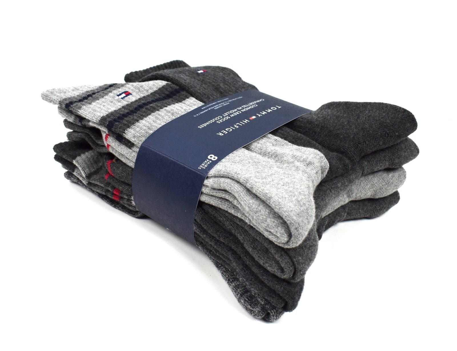 Tommy Hilfiger Men's Cushion Crew Socks 8 Pairs, Fit Men's Shoe Size 7-12