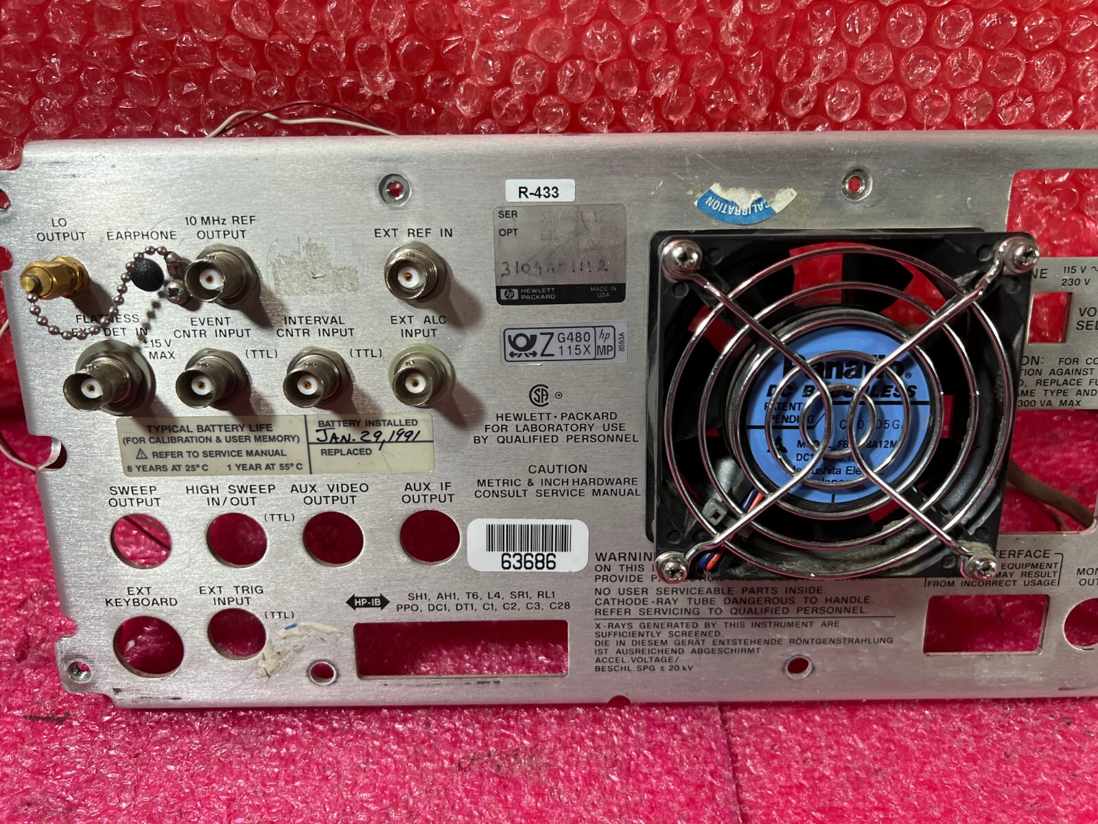 HP Agilent 9KHz-22GHz Spectrum Analyzer 8593A ''Rear Panel''