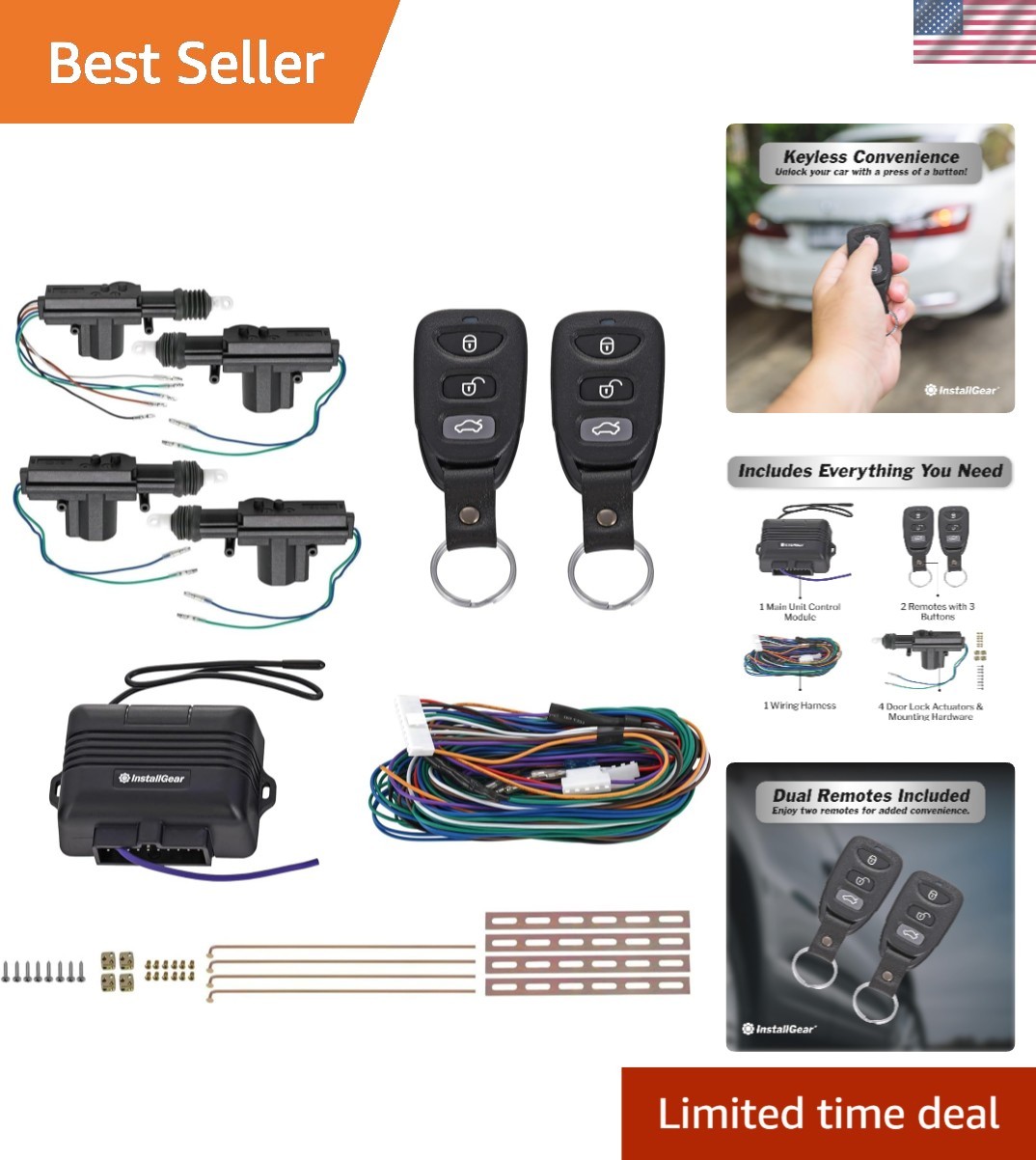2-Button Remote Keyless Entry System with Visual Lock Confirmation & Actuators