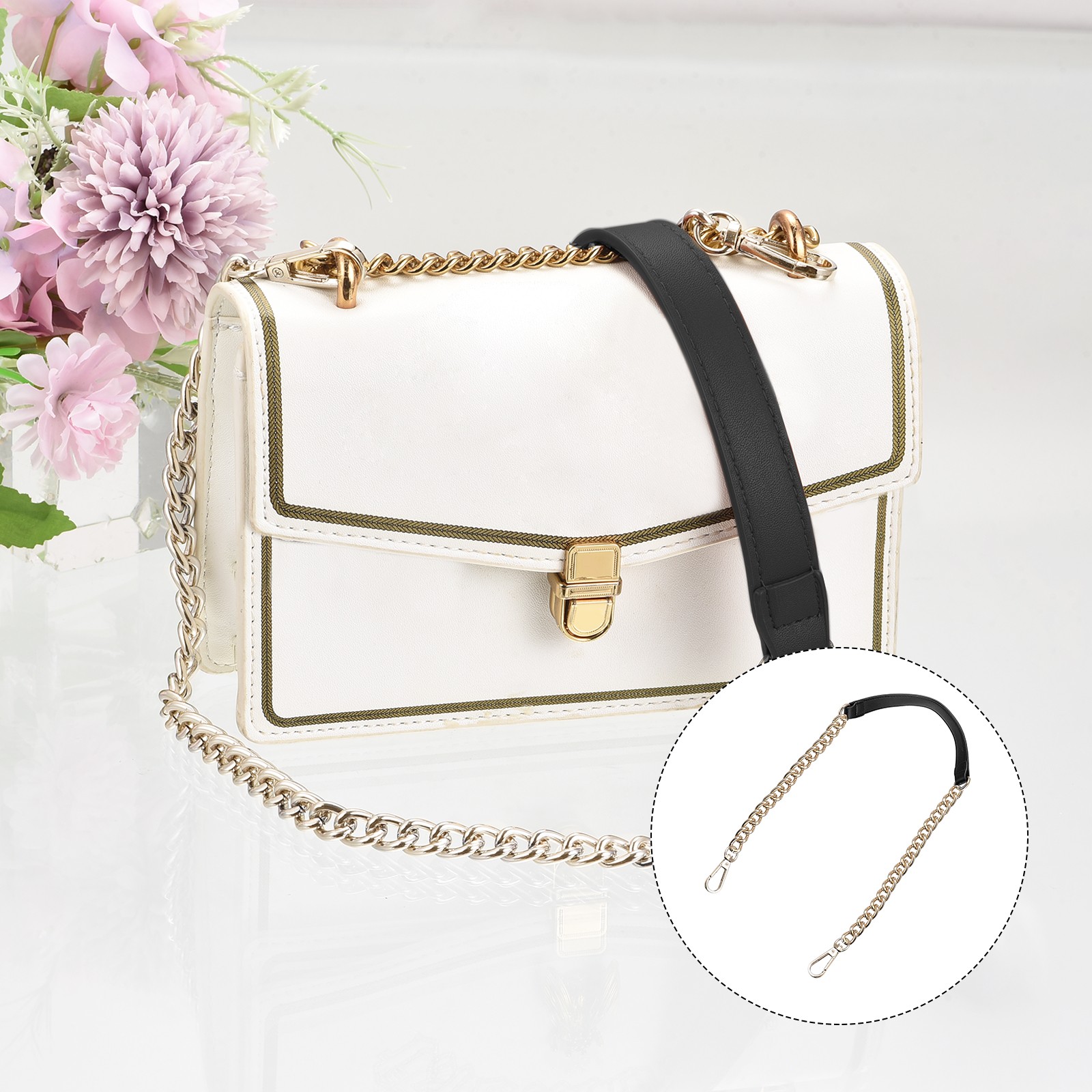 39" Iron Flat Chain Strap Purse Shoulder DIY Black Gold