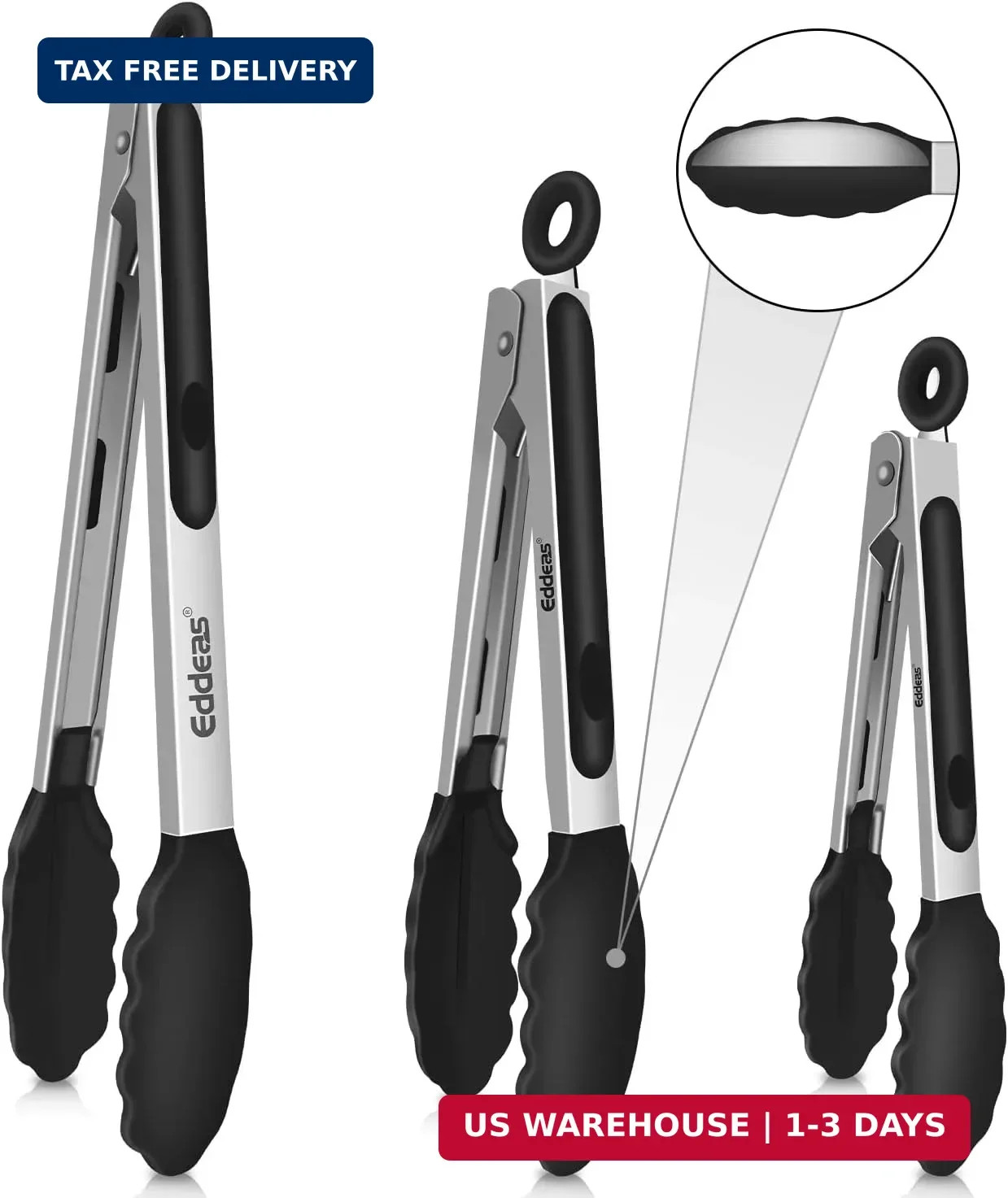 Kitchen Tongs Up To 600°F Silicone Tongs for Cooking 3Pcs 7,9,12 IN | Heat Resis