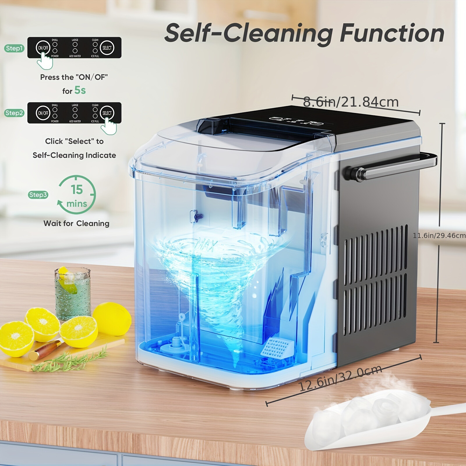 Home Ice Maker Fast, 2 Sizes Bullet - shaped, Self - cleaning for Various Scenes