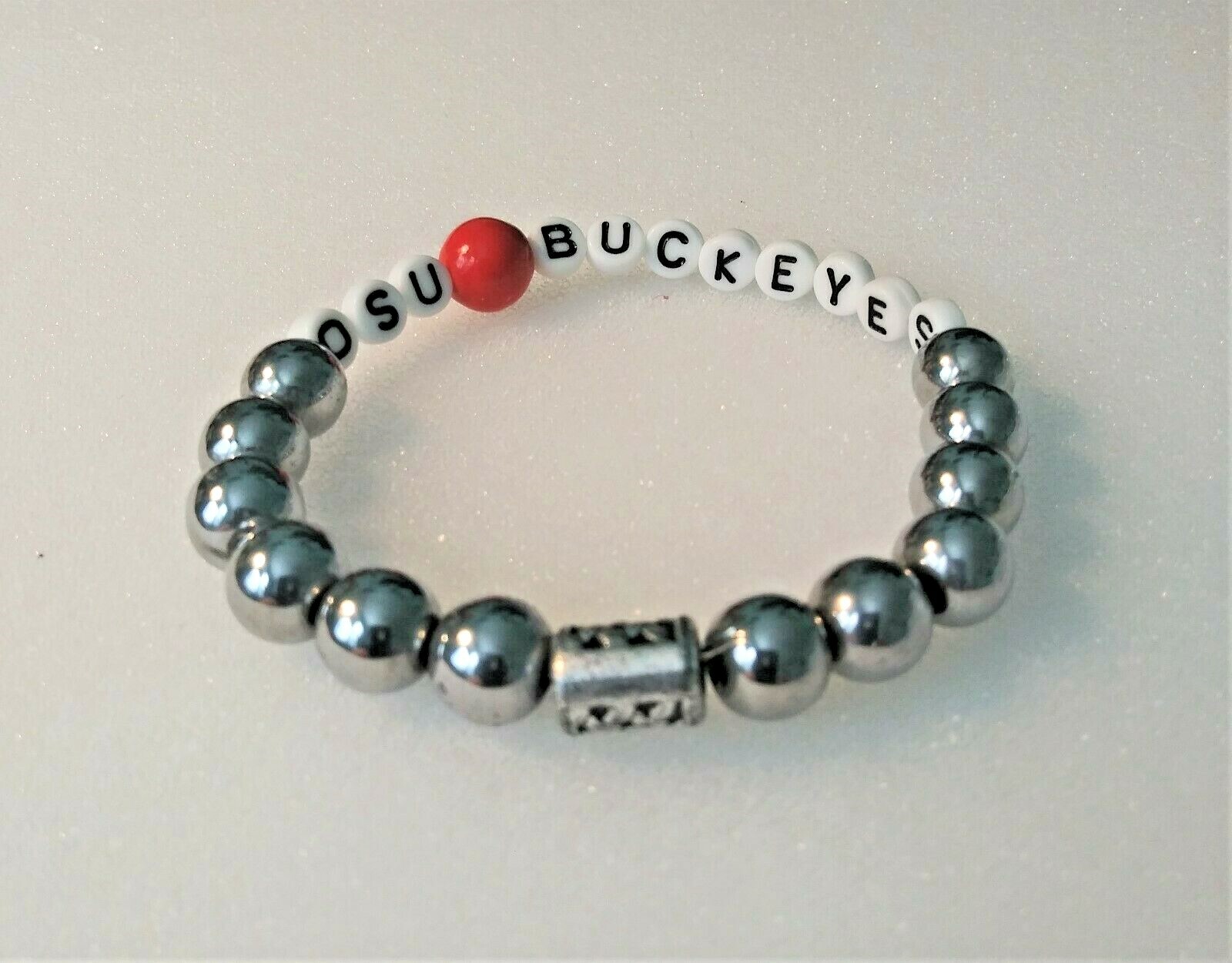 Red Glass and Silver Metal Beaded Bracelet -One Of A Kind