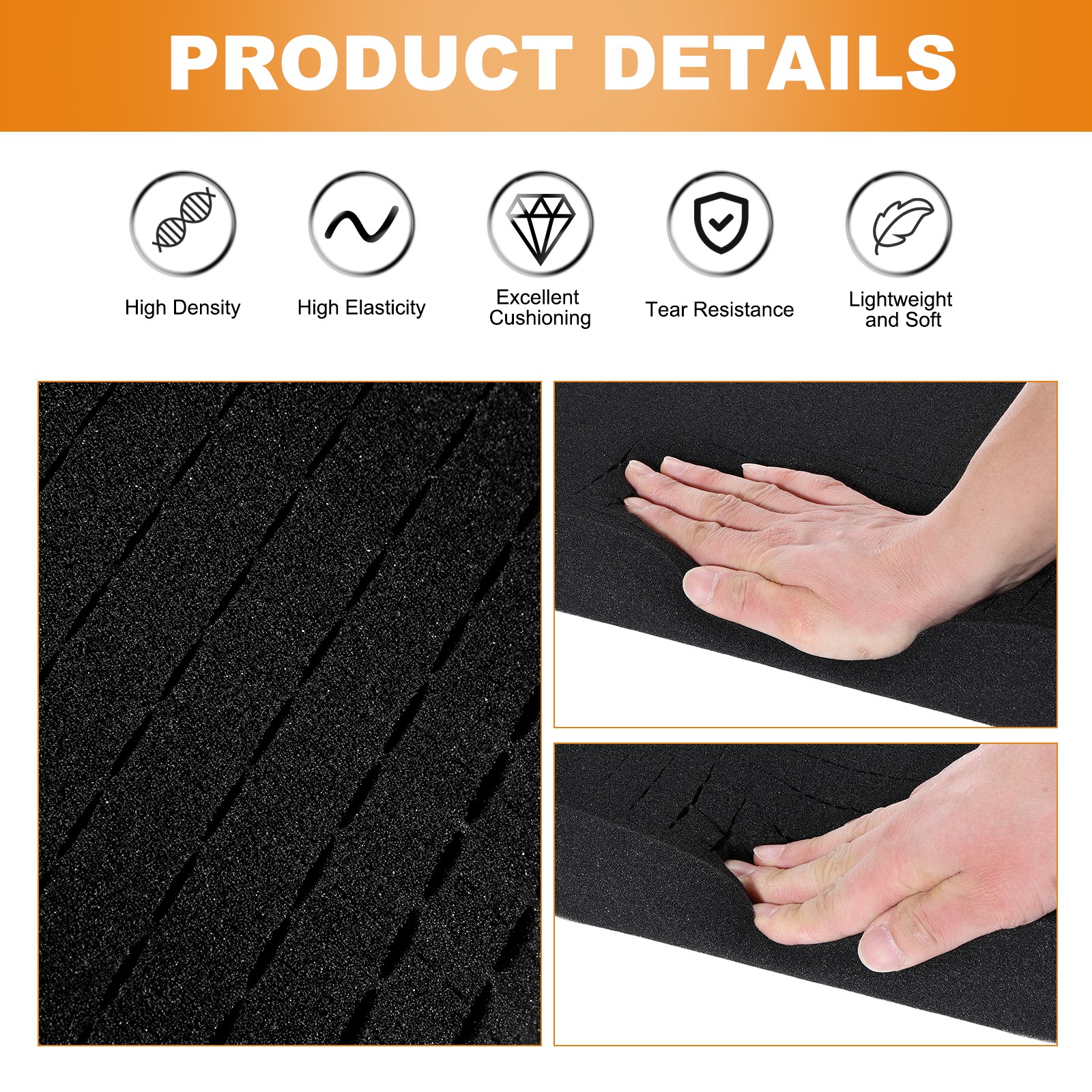 Precise Polyurethane Foam Thicknesses 16"Lx12"W (2pcs, Black) for Padding