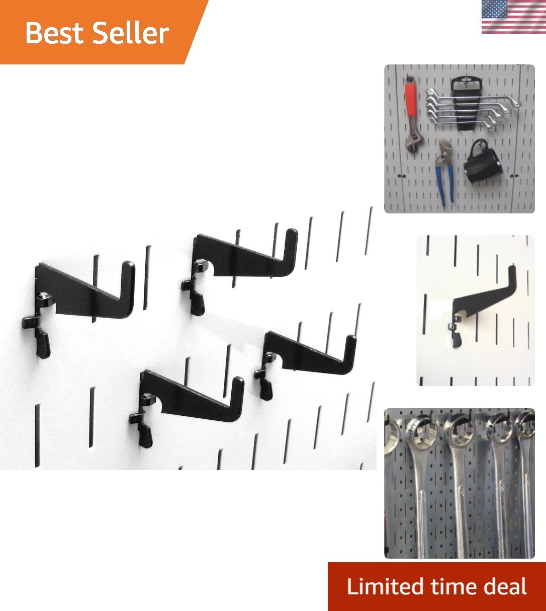 Medium 1-7/8in Hook Pack - Slotted Metal Pegboard Hooks Pegboard and Slotted ...