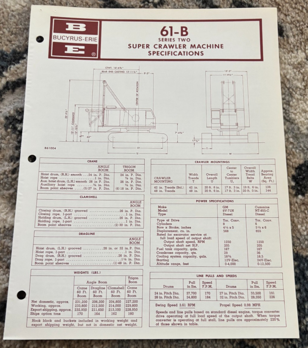 Bucyrus Erie 61-D Series 2 Super Crawler Specification Brochure AMIL25