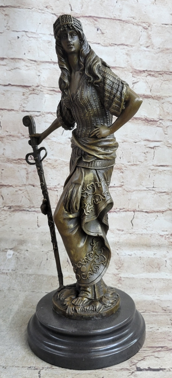 15"x8" Bronze Sculpture Persian Princess With Sword Statues Figurine Gift Deal