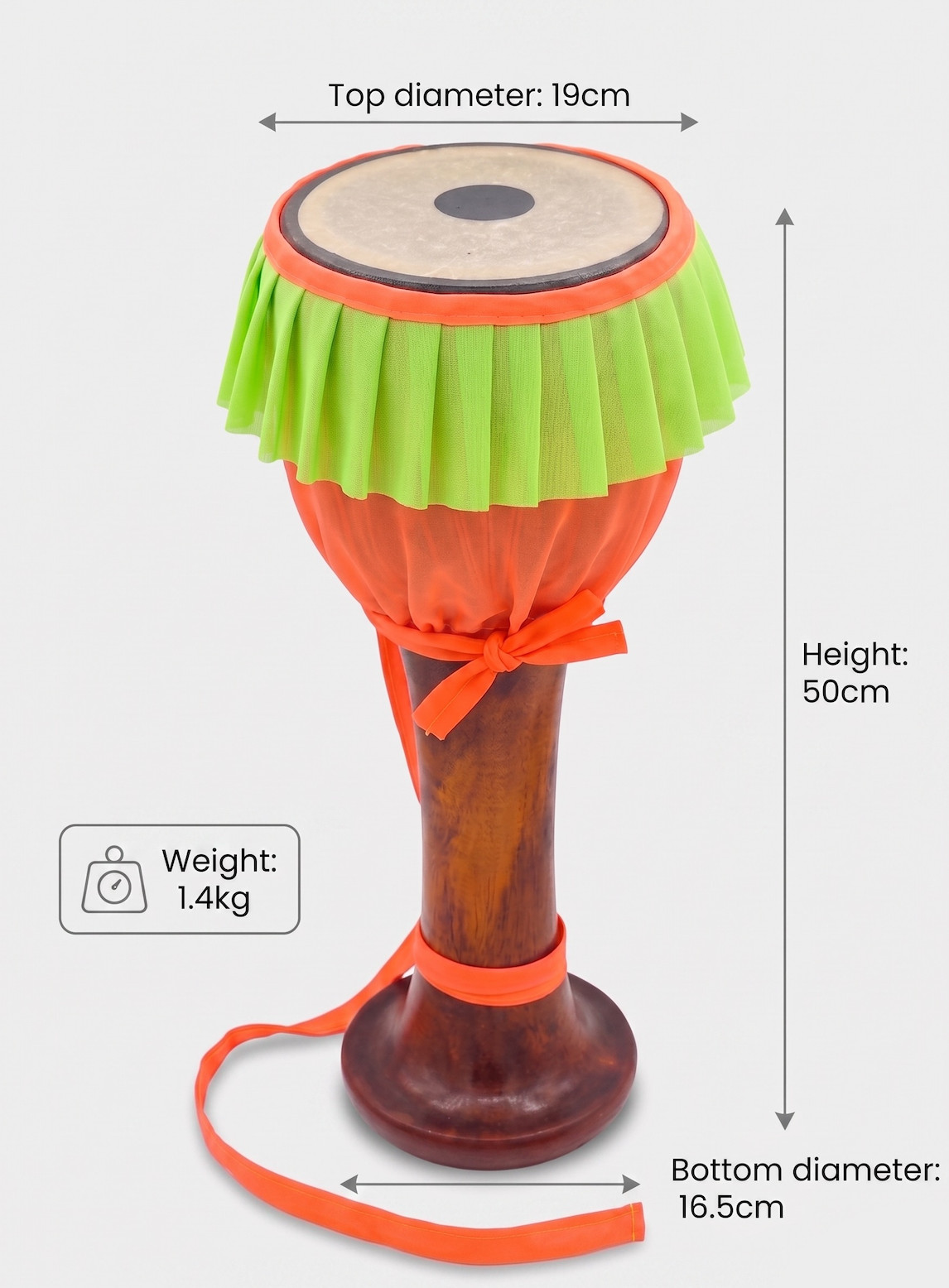 Authentic Thai Klong Yao Long Drum 50cm Solid Hardwood Goblet Hand Percussion