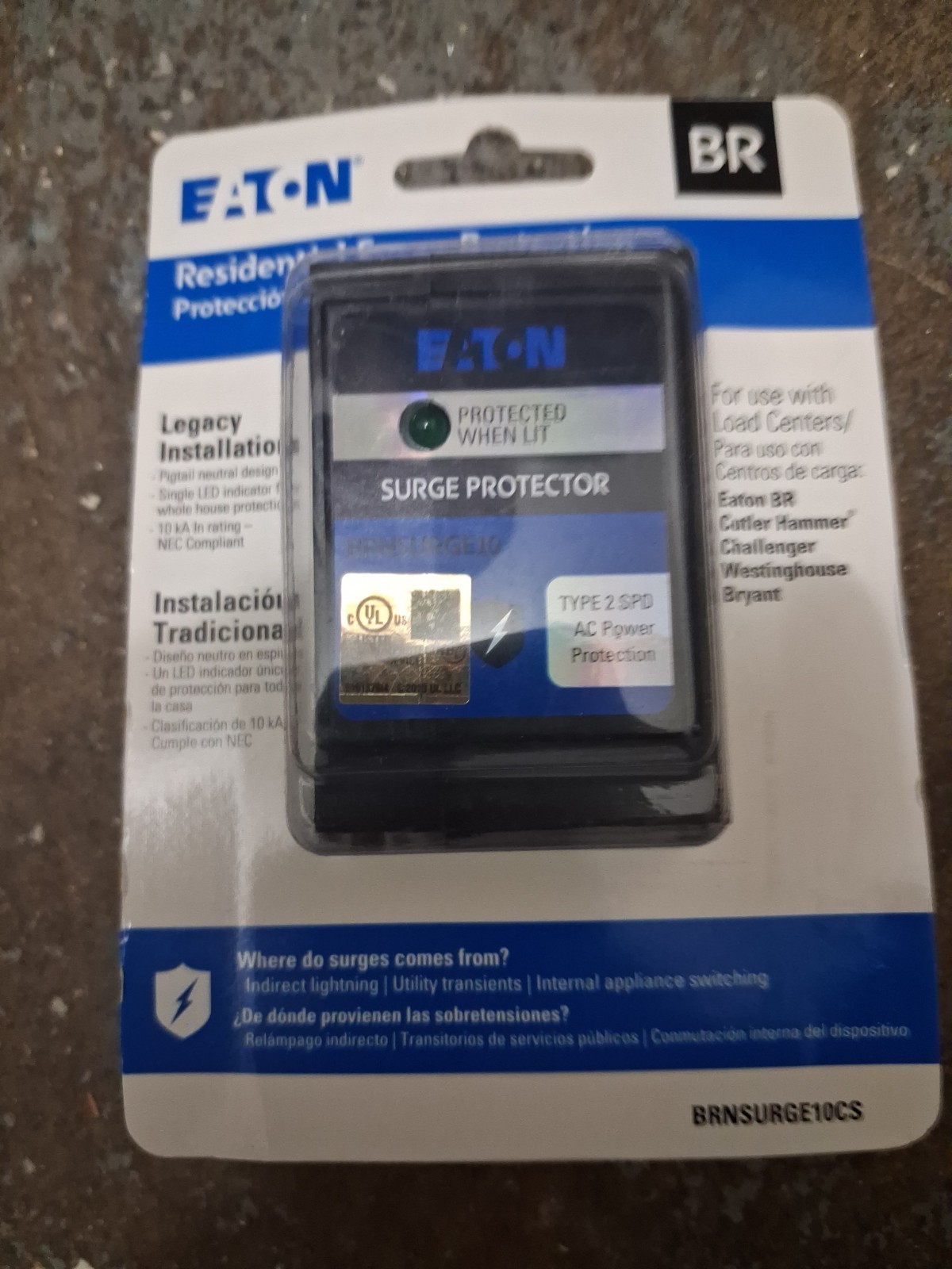 Eaton BRNSURGE10 2P 120/240V Surge Protective Device Pigtail  Type B, SEALED