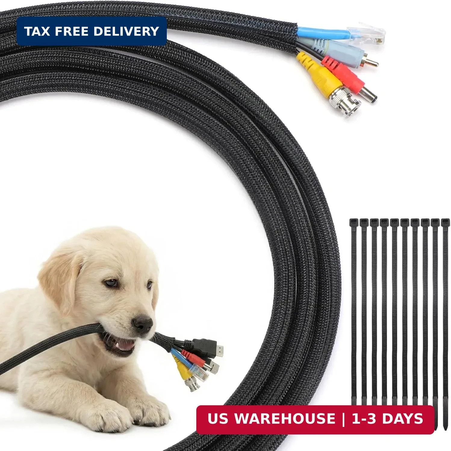Yecaye 10ft - 1/2 inch Cord Protectors from Pets no Chew, Black | Split Cable Ma
