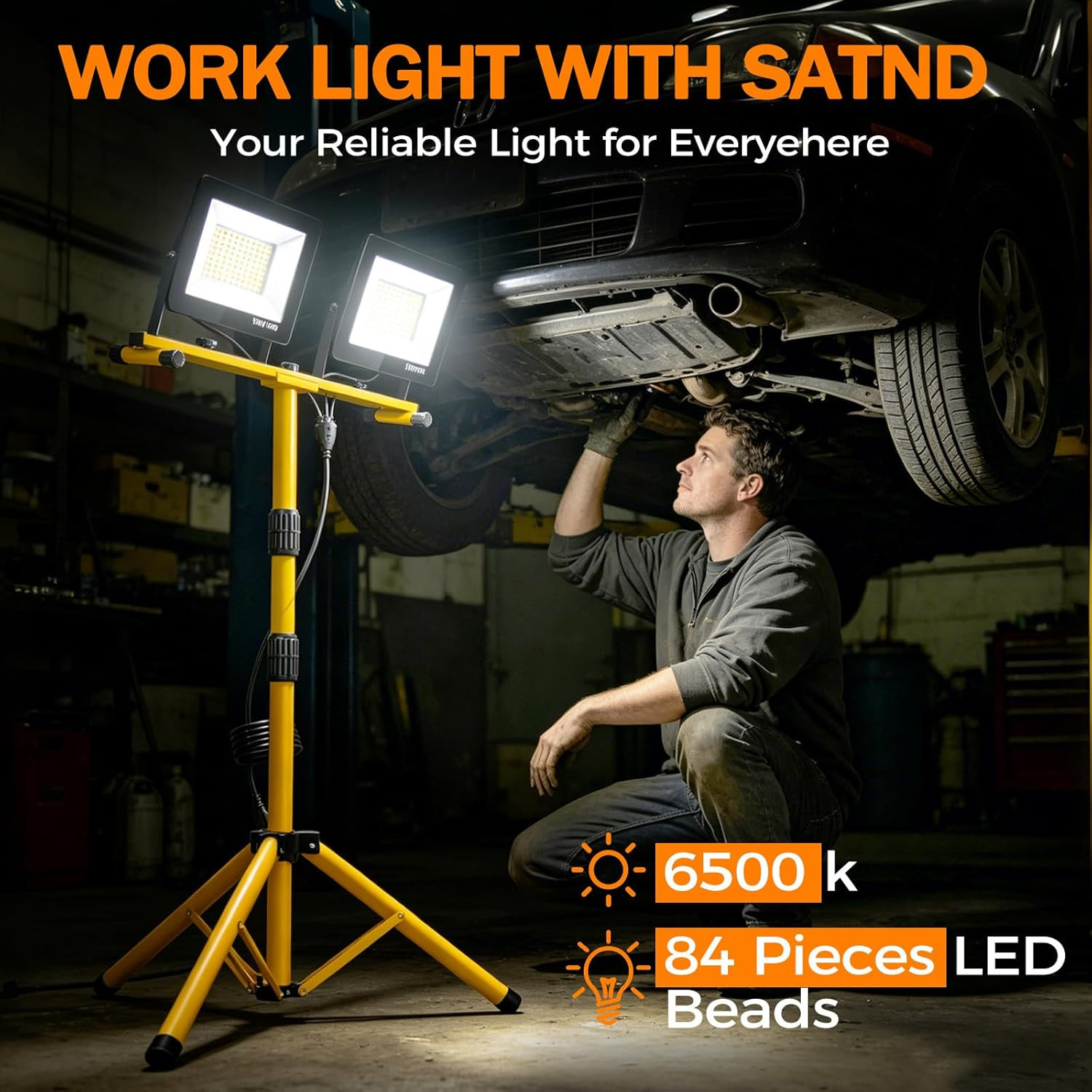 LED Work Lights with Stand, 14000 Lumen, 2-Head Adjustable Work Light, Waterproo