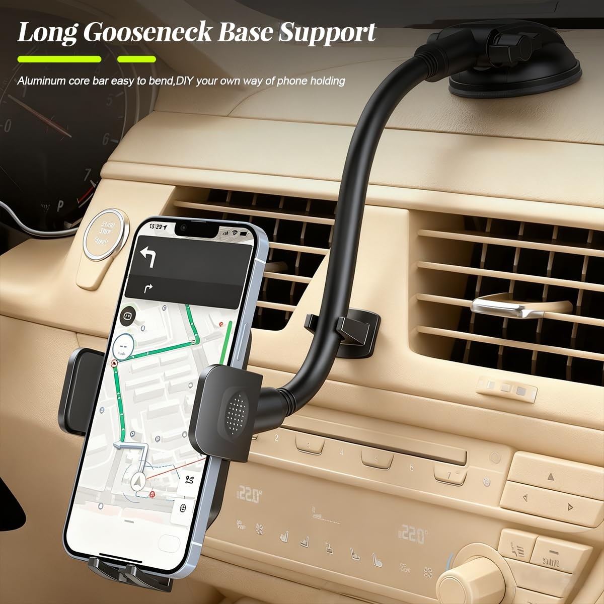 Flexible Gooseneck Long Arm Car Cell Phone Mount for Dashboard Windshield
