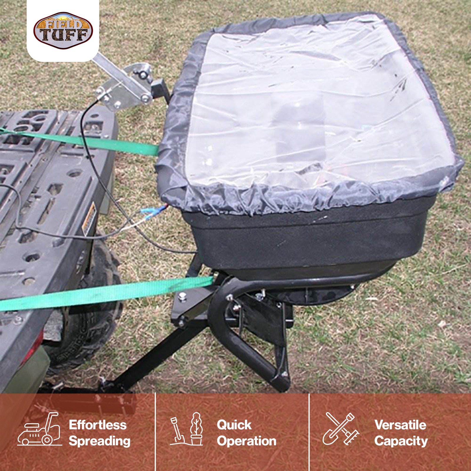 Field Tuff 12V ATV Hitch Mount Receiver 125 lb Fertilizer Spreader (Open Box)