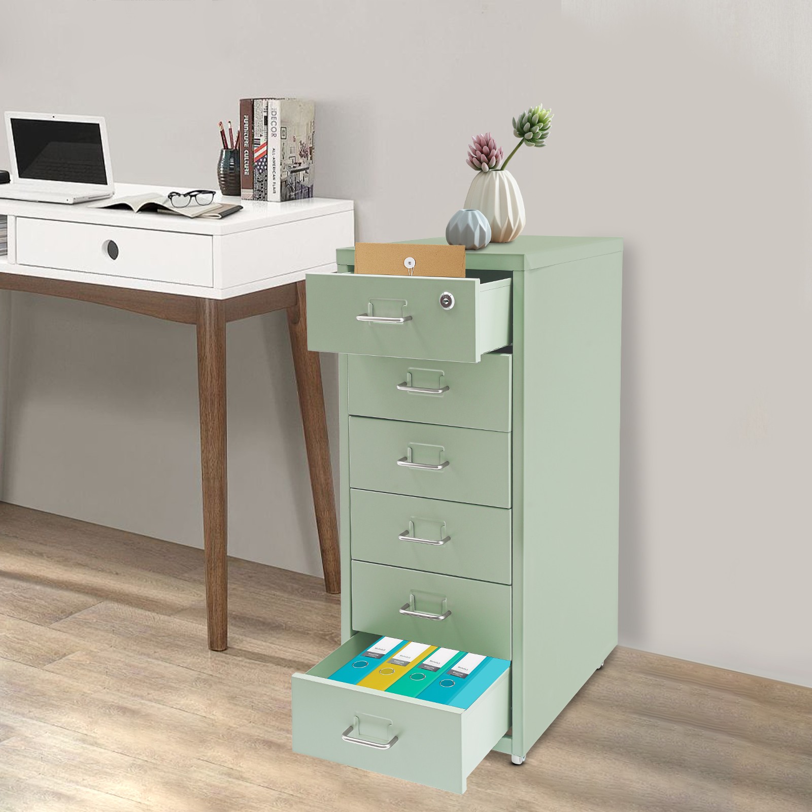 6 Tiers Metal File Cabinet Vertical File Cabinet with Lock Modern Filing Cabinet