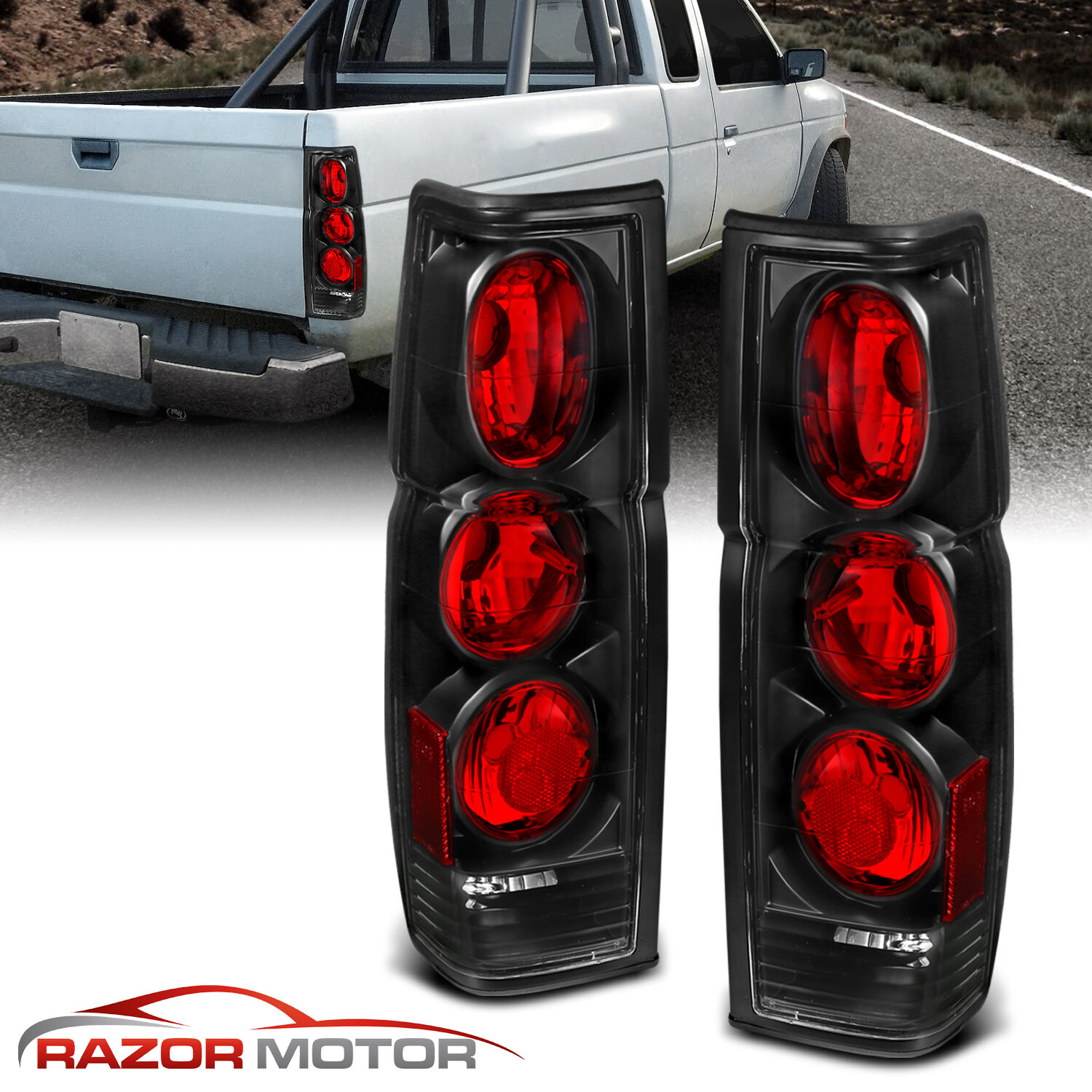 1986-1997 Black Rear Brake Tail Lights Pair For Hardbody Pickup D21 JDM