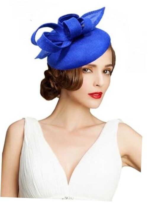 ORIDOOR Sinamay Flower Feathers Pillbox FascinatorHat One Size D1-royal Blue