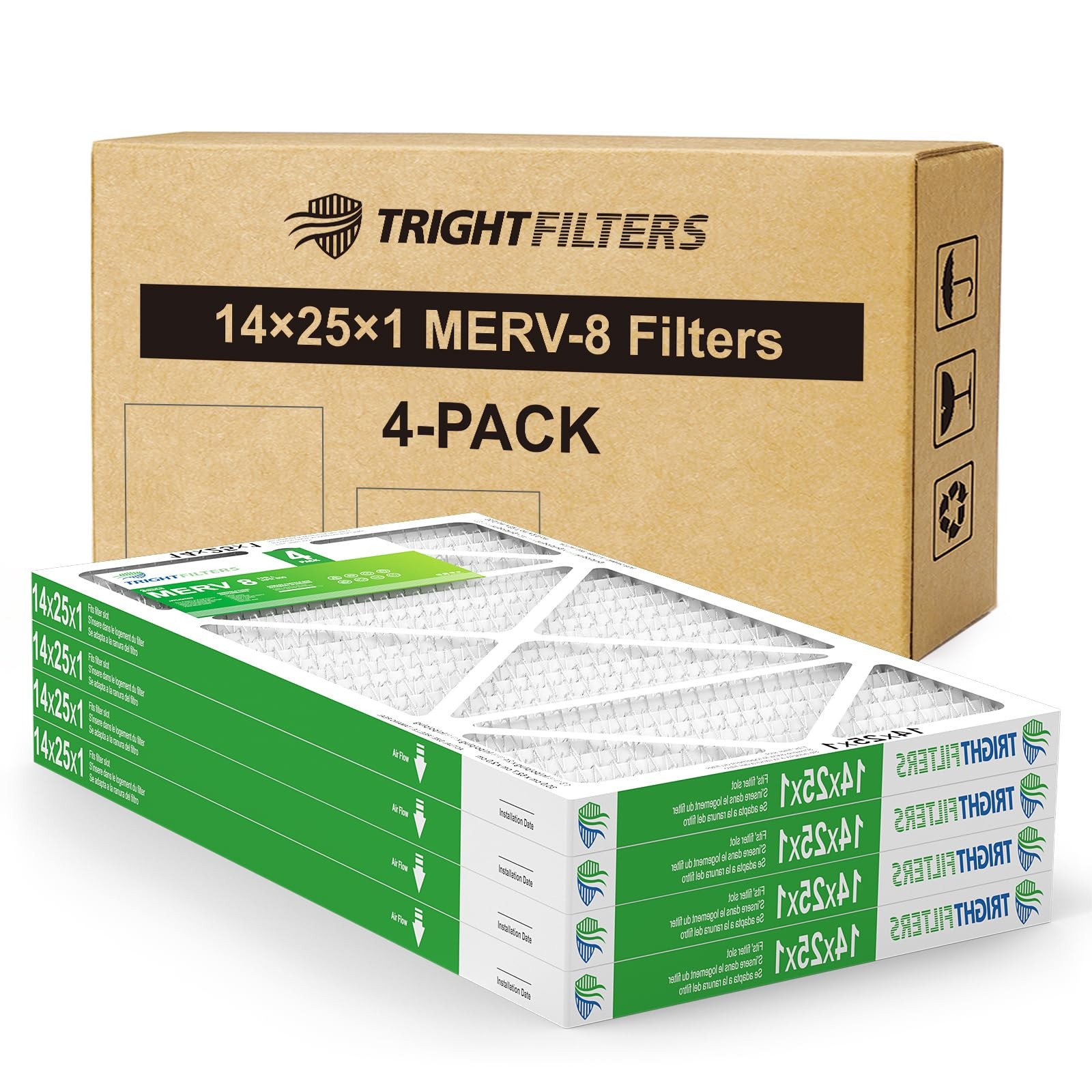 14x25x1 Air Filter 4 Pack, Durable MERV 8 Pleated Home HVAC AC Furnace Filter...