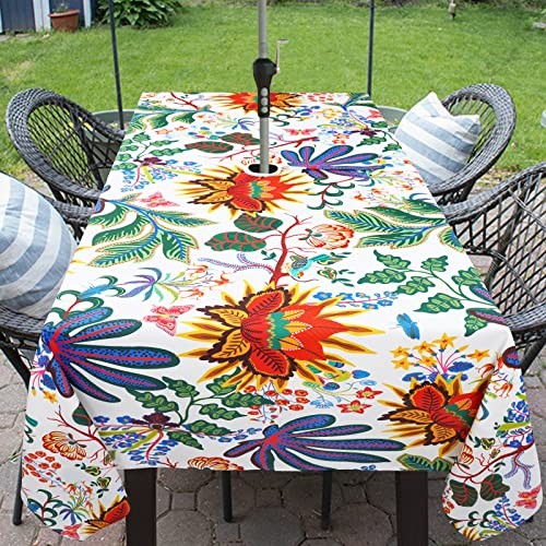 Outdoor Tablecloth with Umbrella Hole for 84" x 60" (Rectangular) Red-green