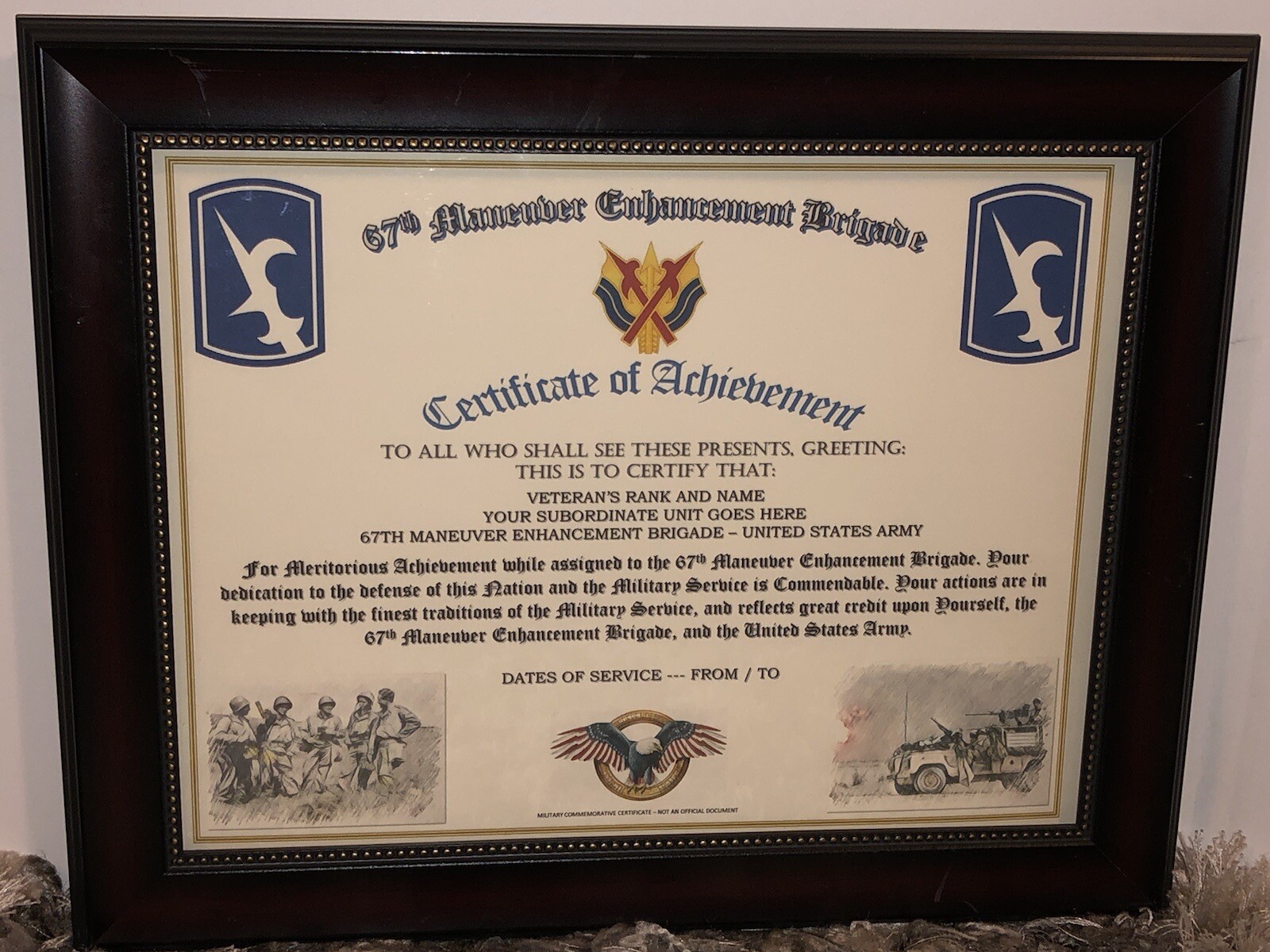 67TH MANEUVER ENHANCHMENT BRIGADE - COA / (COMMEMORATIVE CERTIFICATE)