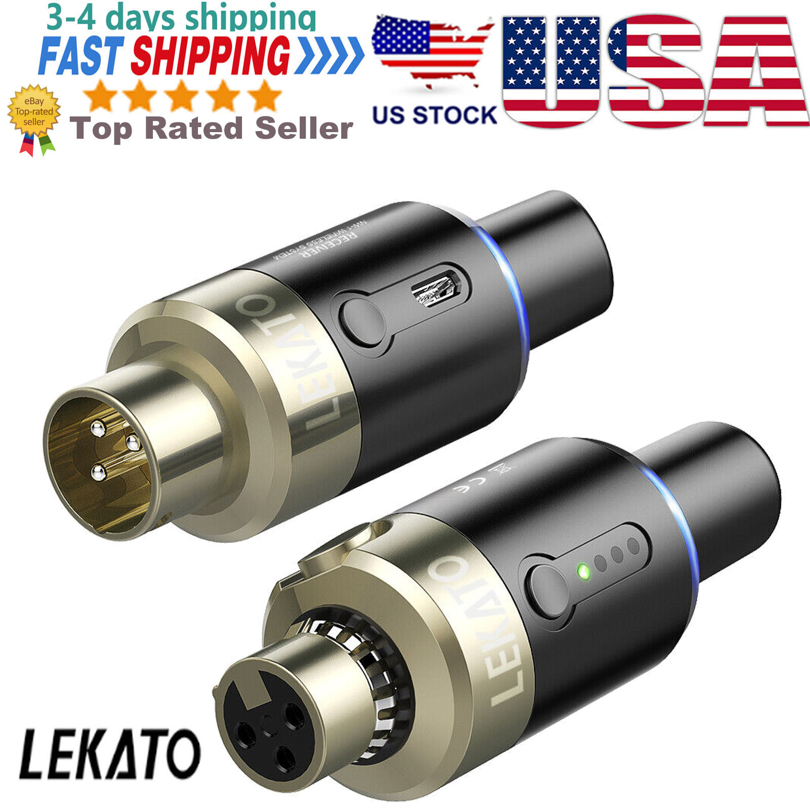 LEKATO 5.8G Wireless Microphone System Mic Transmitter Receiver Plug On XLR 100'
