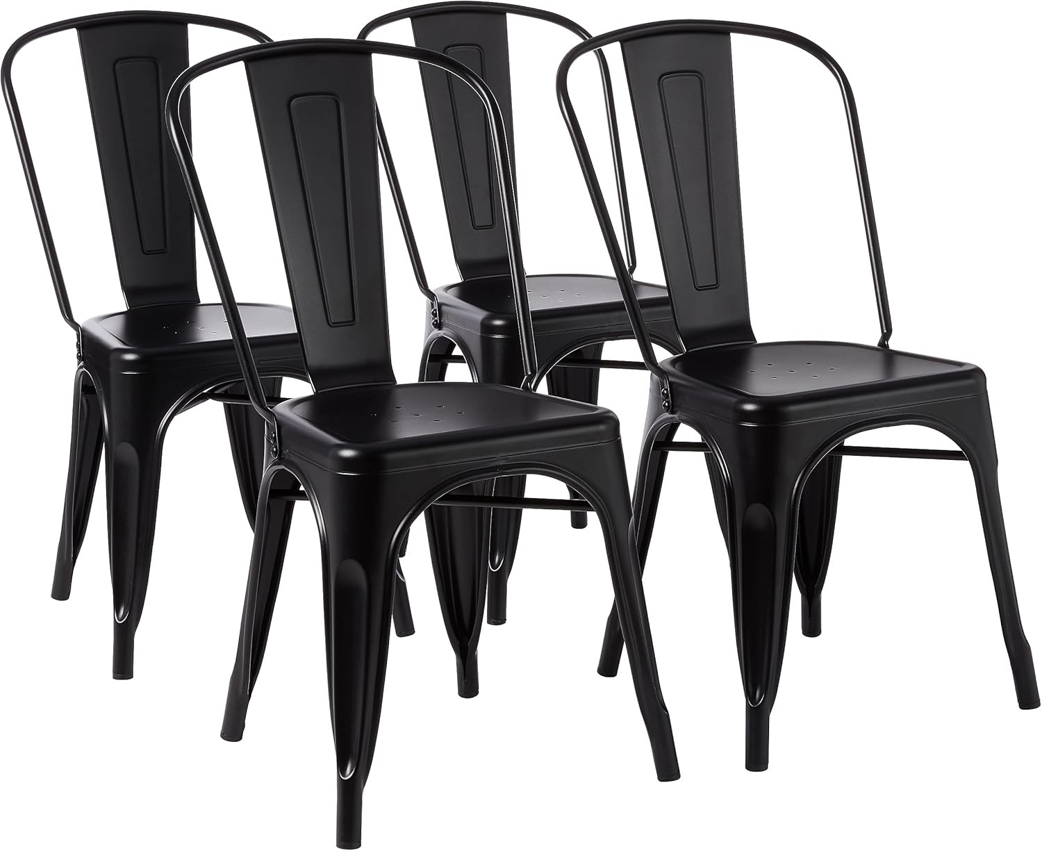 Metal Dining Chairs Easy to Assemble Indoor/Outdoor Stackable Matte Black 4-Pack