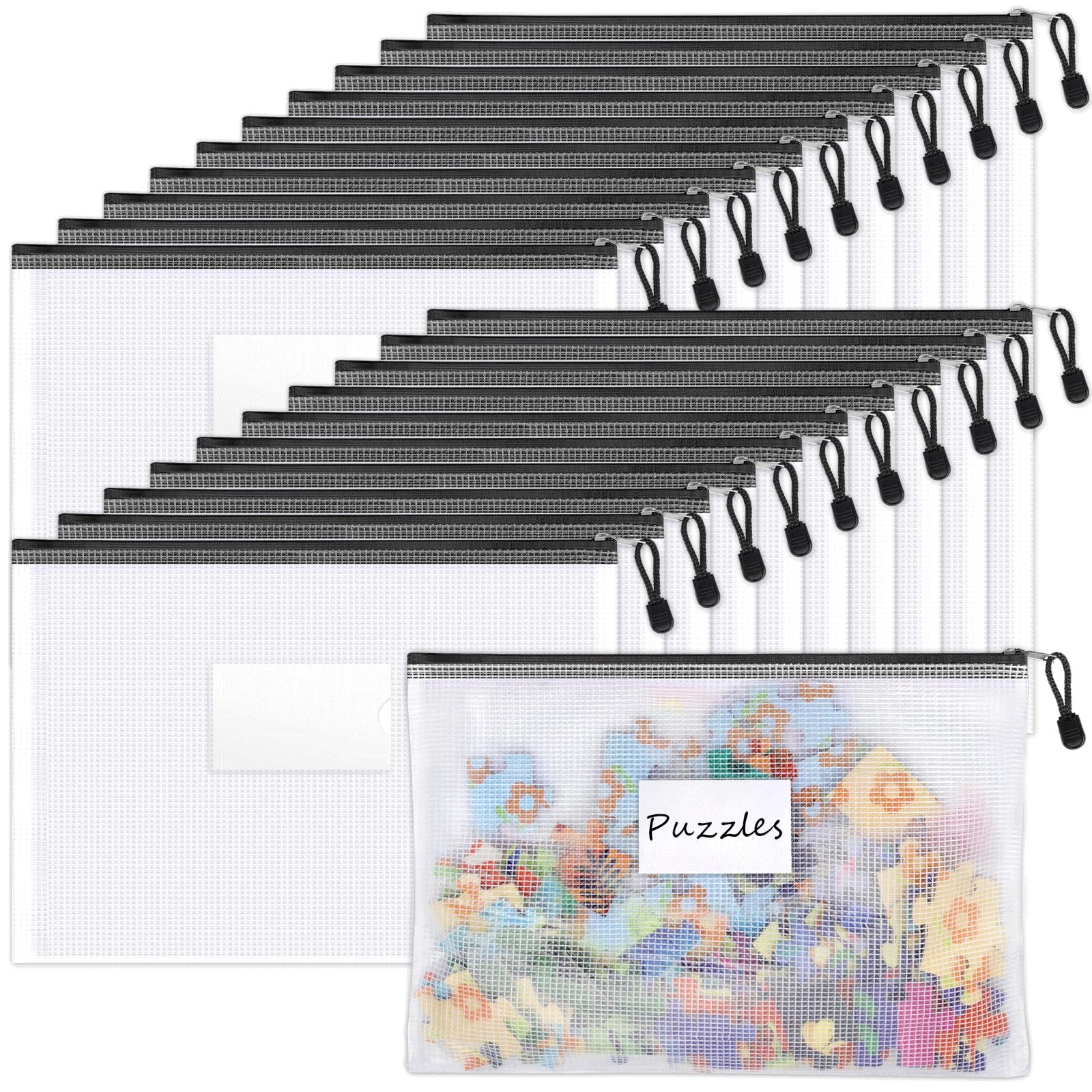 Mesh Zipper Pouch Bags A4 Waterproof Document Organizer Black 20 Pack