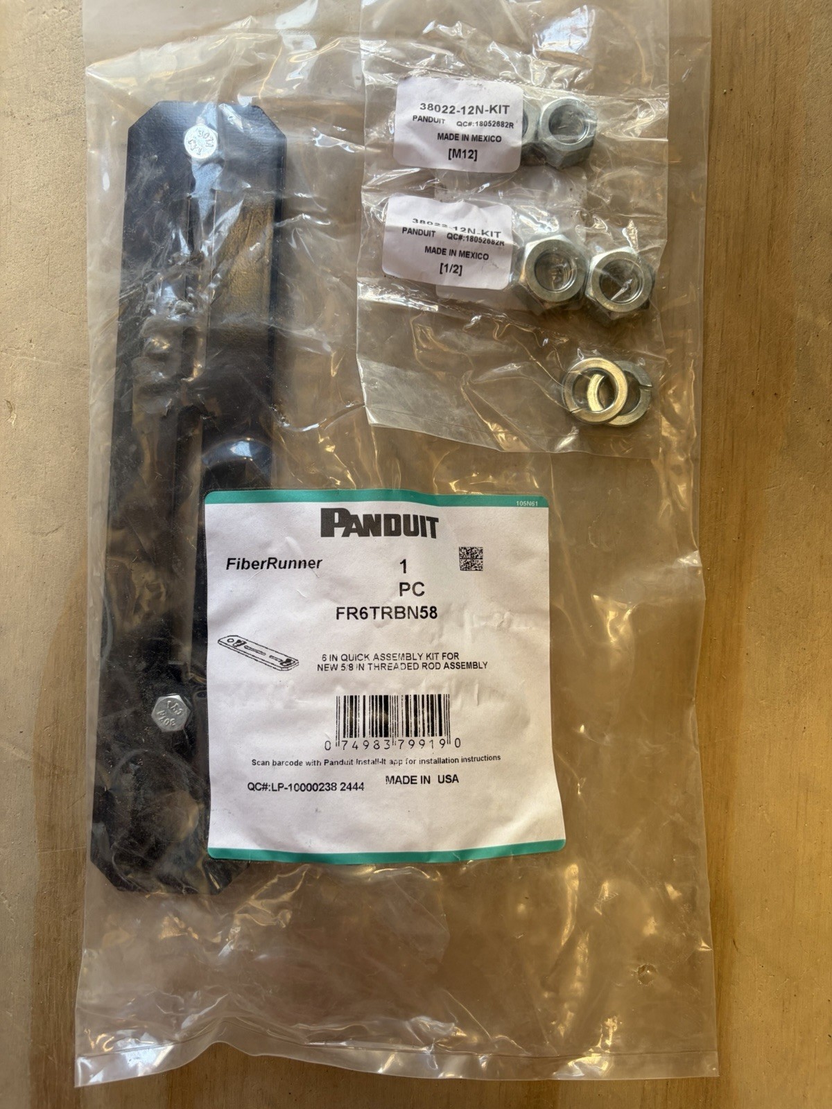 Panduit FiberRunner FR6TRBN58 Bracket Kit for 5/8 in Rod, 38022-12N-KIT Nuts