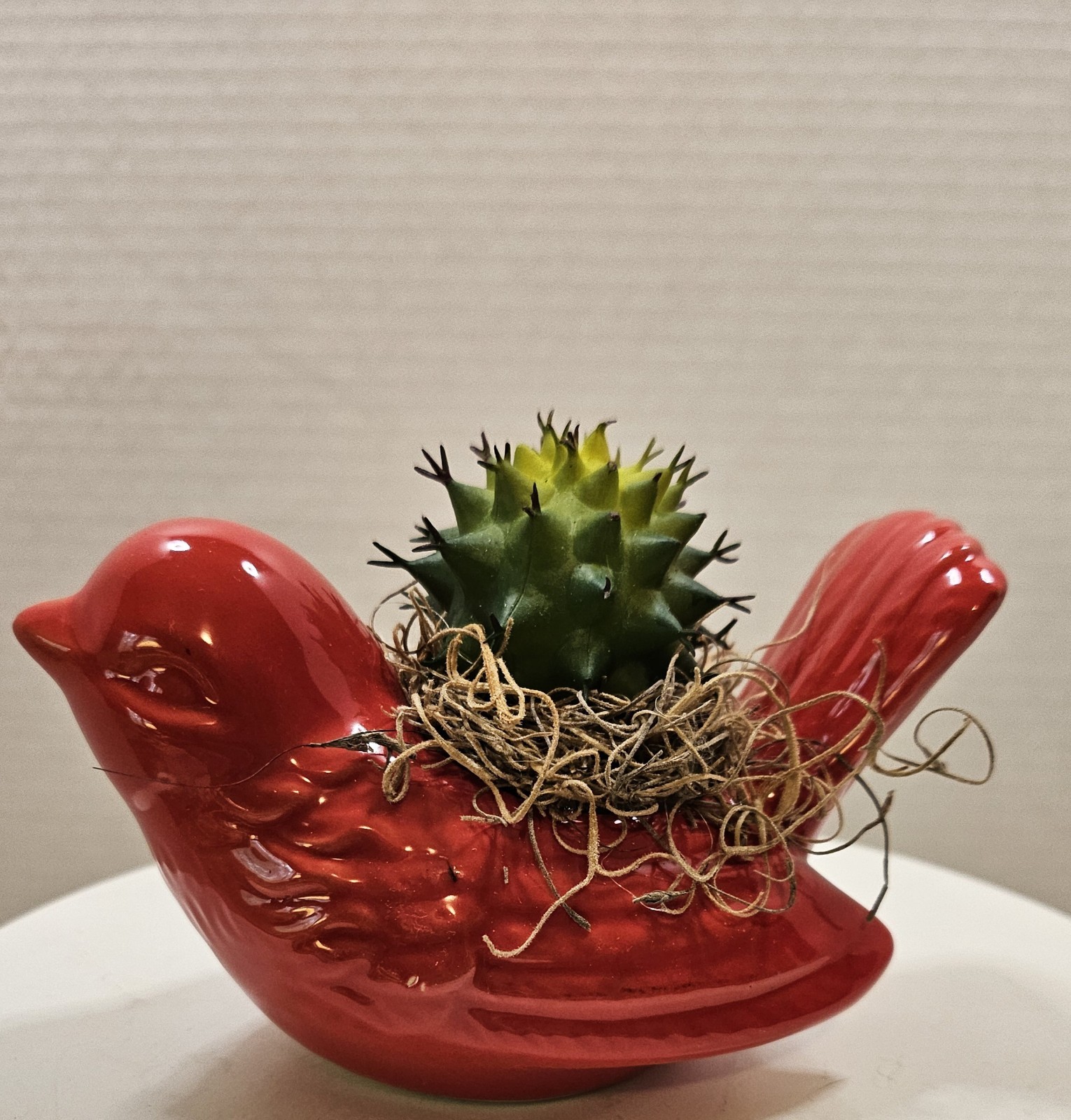Red ceramic bird Planter with artificial succulent (Handmade Arrangement)